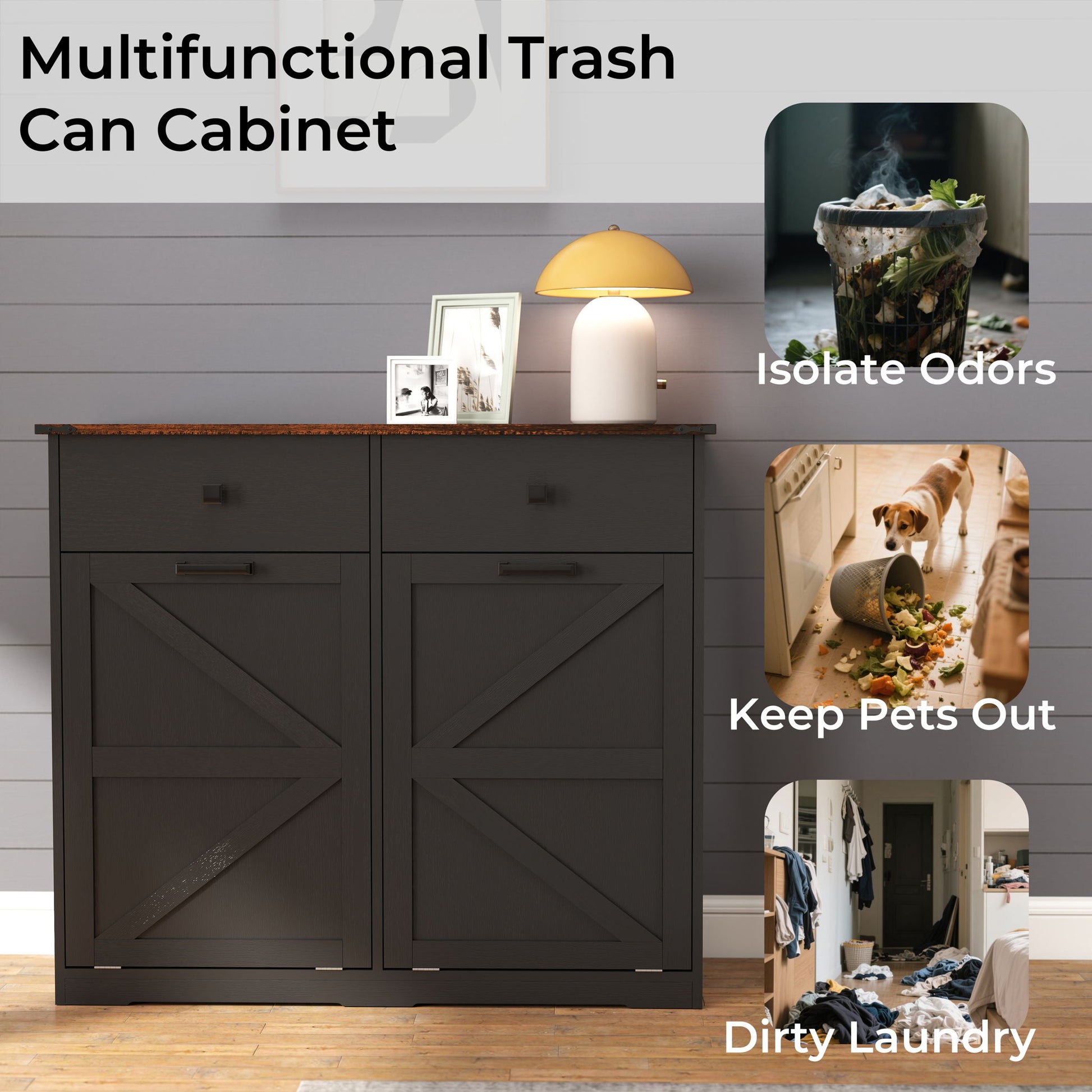 Double Tilt Out Trash Cabinet With Hideaway Drawer And Barn Door Style - Best Buy Furniture