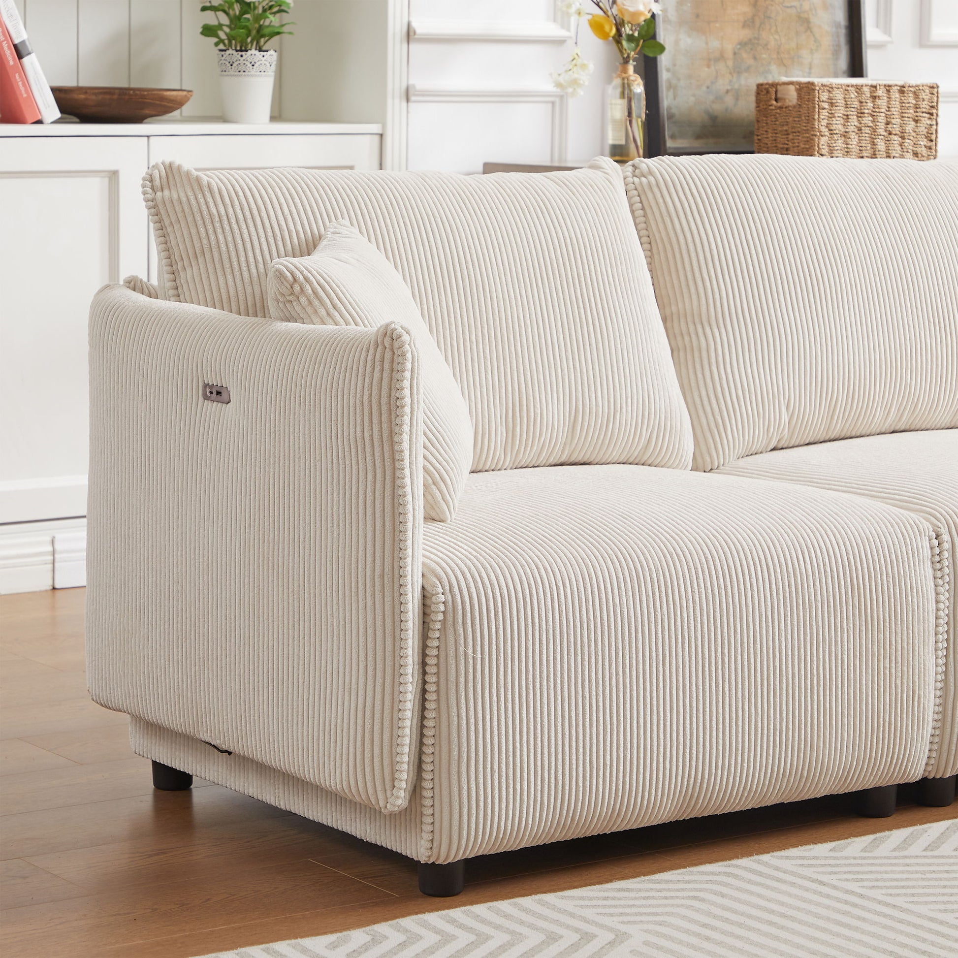 Modern Minimalist Corduroy Combination Sofa With 2 Comfort Cushions With USB & C Charging Ports - Best Buy Furniture