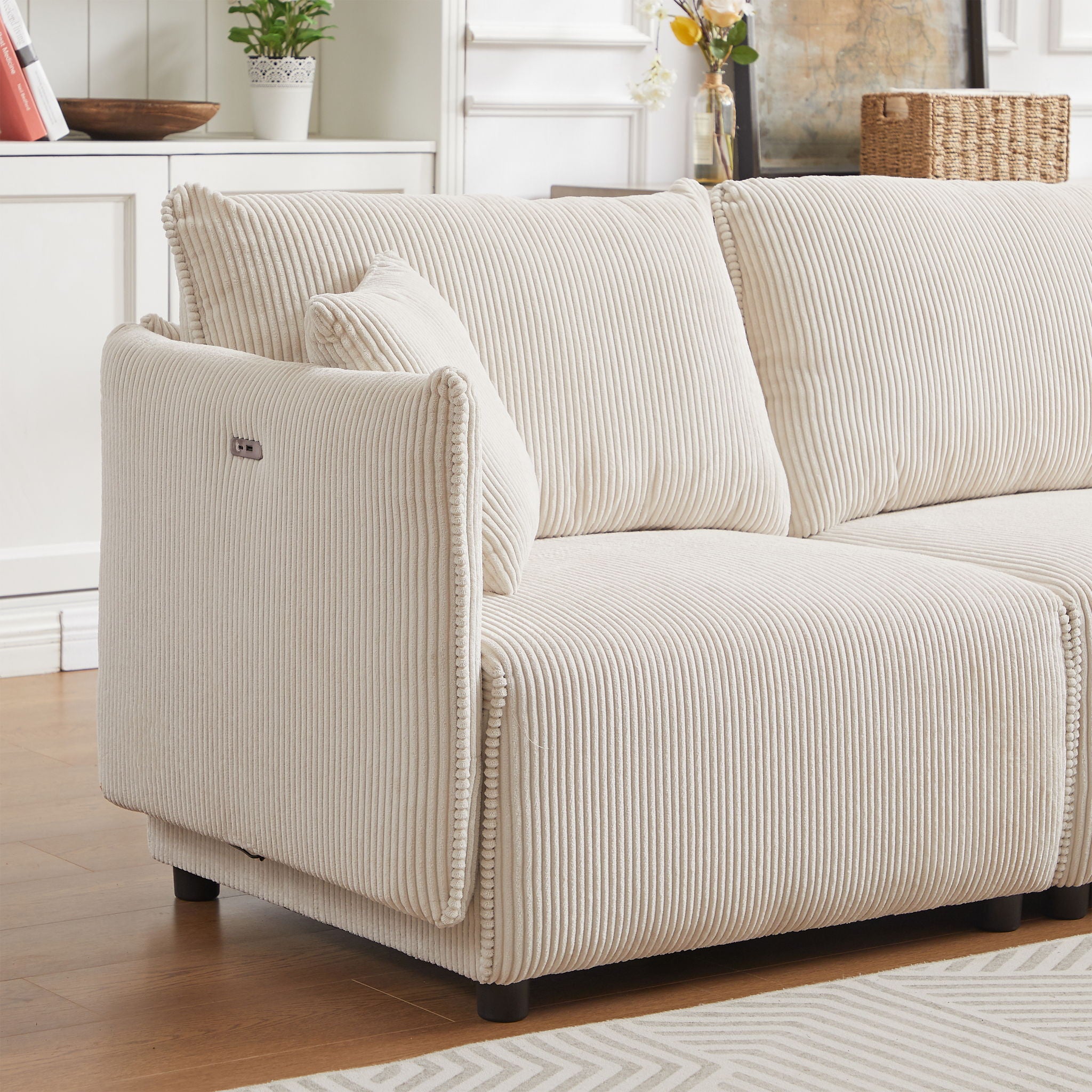 Modern Minimalist Corduroy Combination Sofa With 2 Comfort Cushions With USB & C Charging Ports - Best Buy Furniture