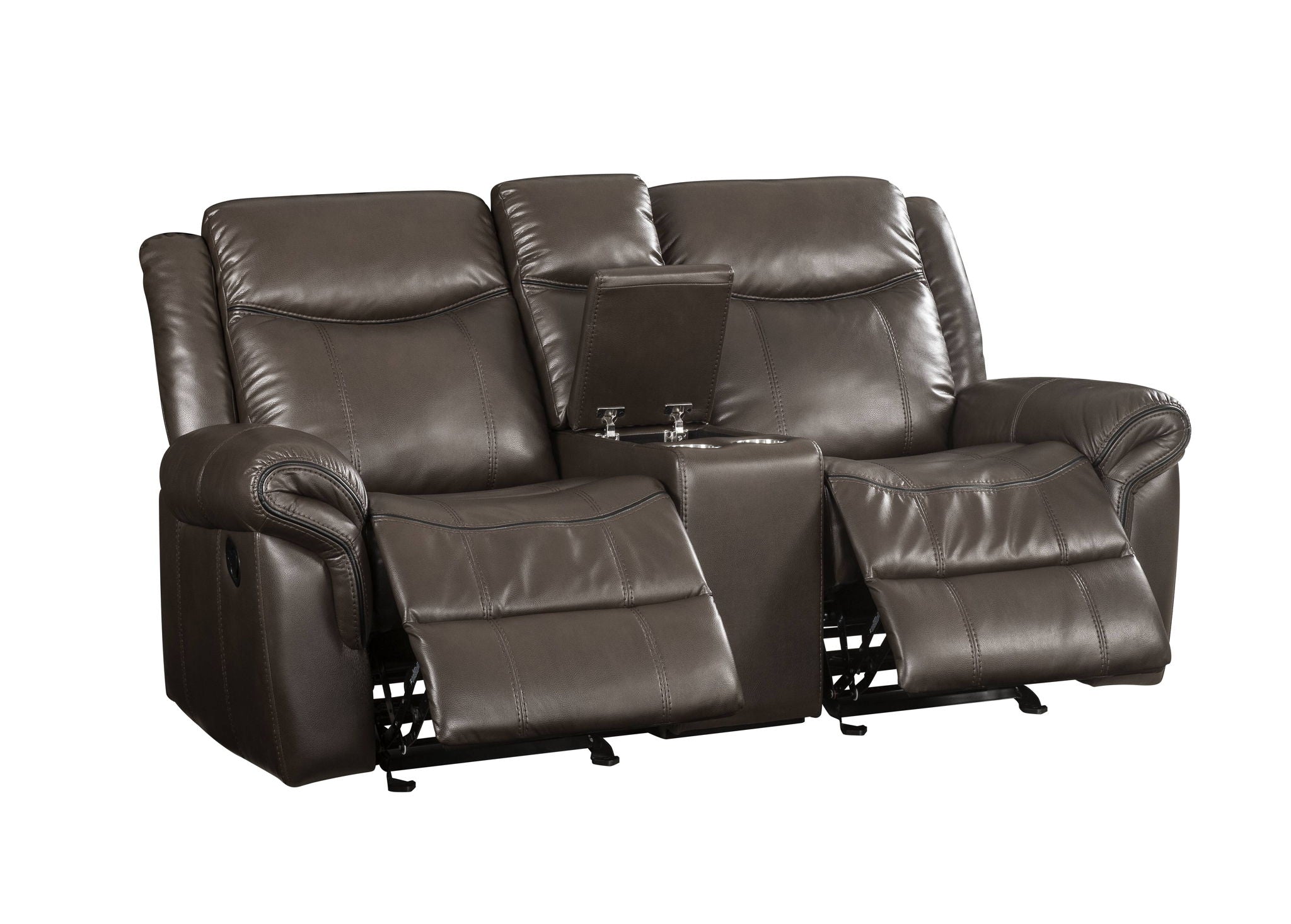 Lydia - Leather Aire Motion Loveseat With USB Console - Brown - Best Buy Furniture