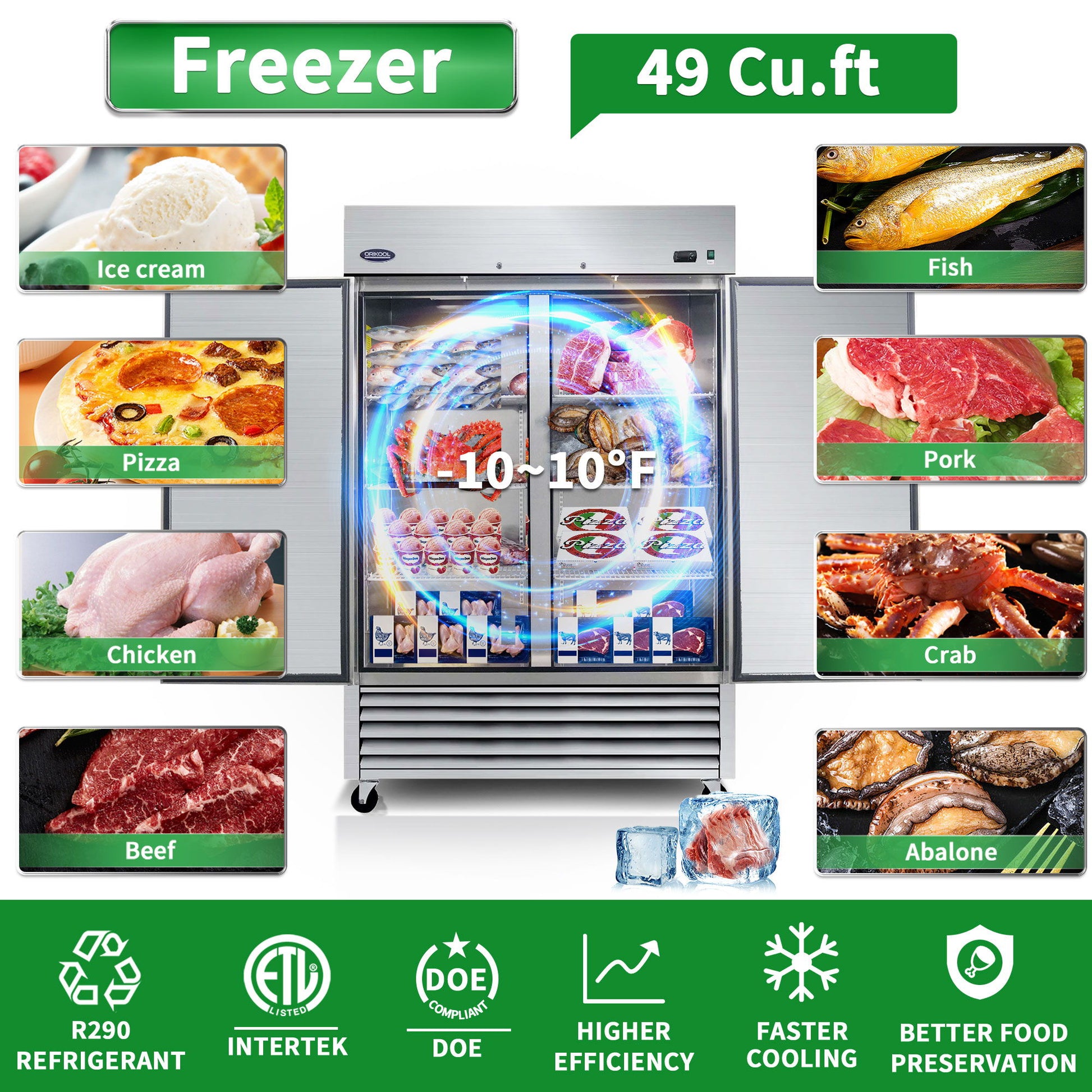 54" Commercial Freezer 49 Cu.Ft With 2 Solid Door Reach-In Freezers Stainless Steel Etl Approved Upright Freeze Storage - Silver - Best Buy Furniture