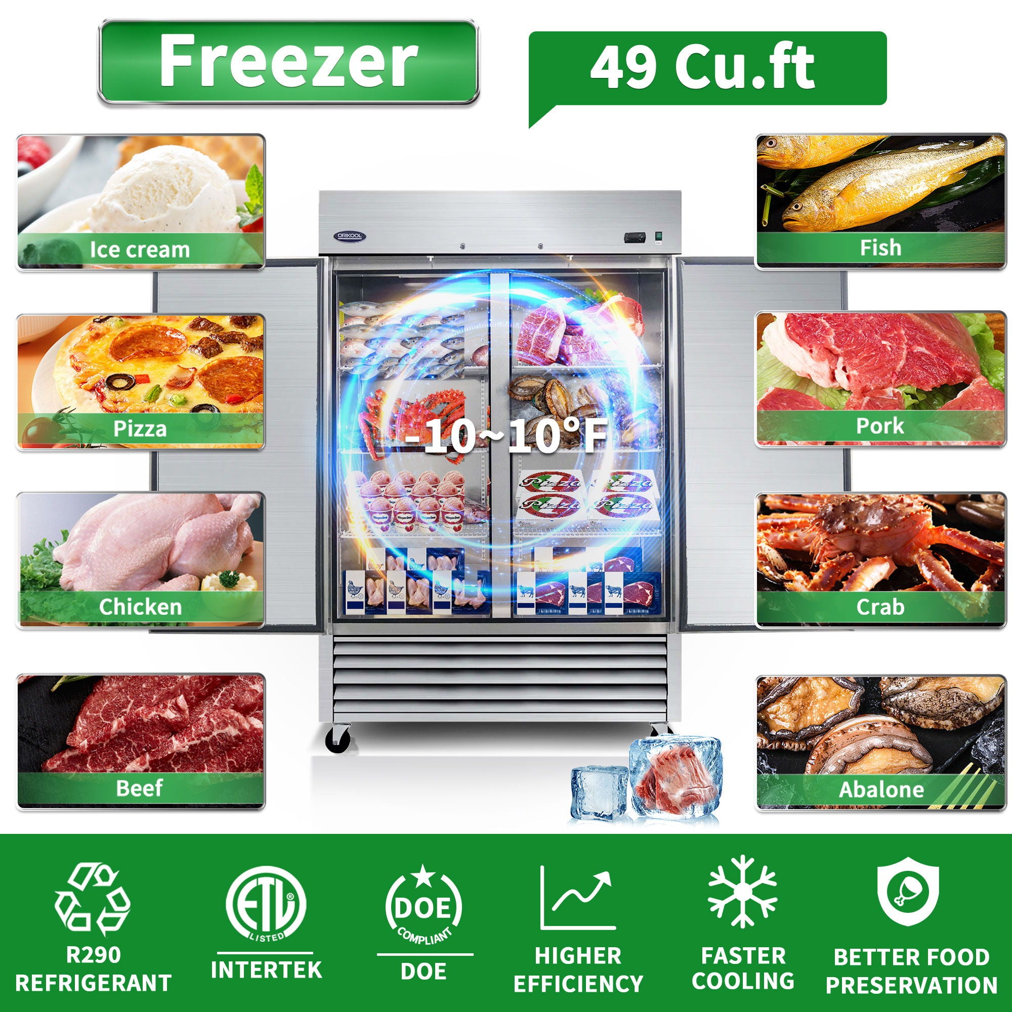 54" Commercial Freezer 49 Cu.Ft With 2 Solid Door Reach-In Freezers Stainless Steel Etl Approved Upright Freeze Storage - Silver - Best Buy Furniture
