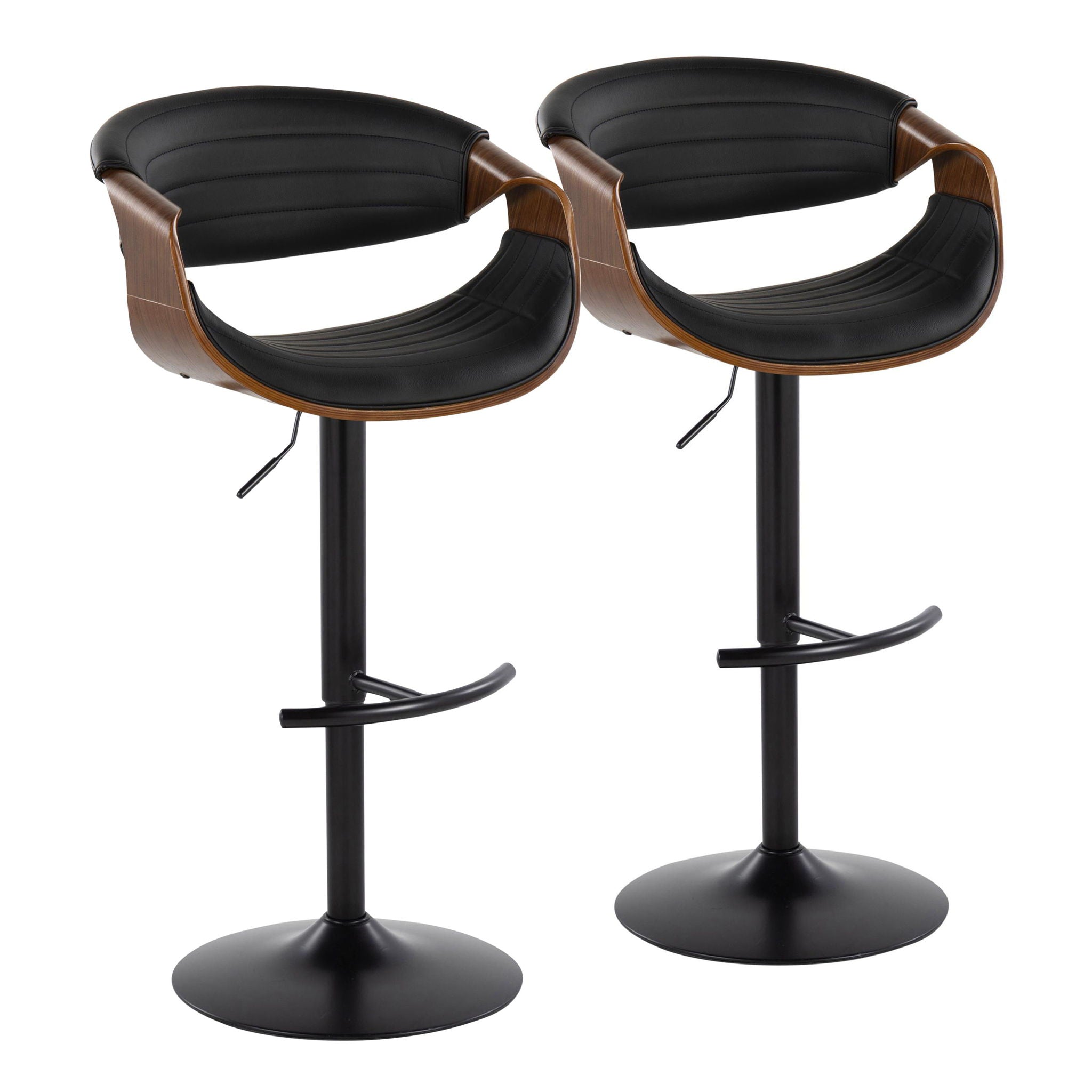 Symphony - Mid-Century Modern Adjustable Barstool With Swivel With Rounded T Footrest (Set of 2) - Black / Walnut / Black - Best Buy Furniture