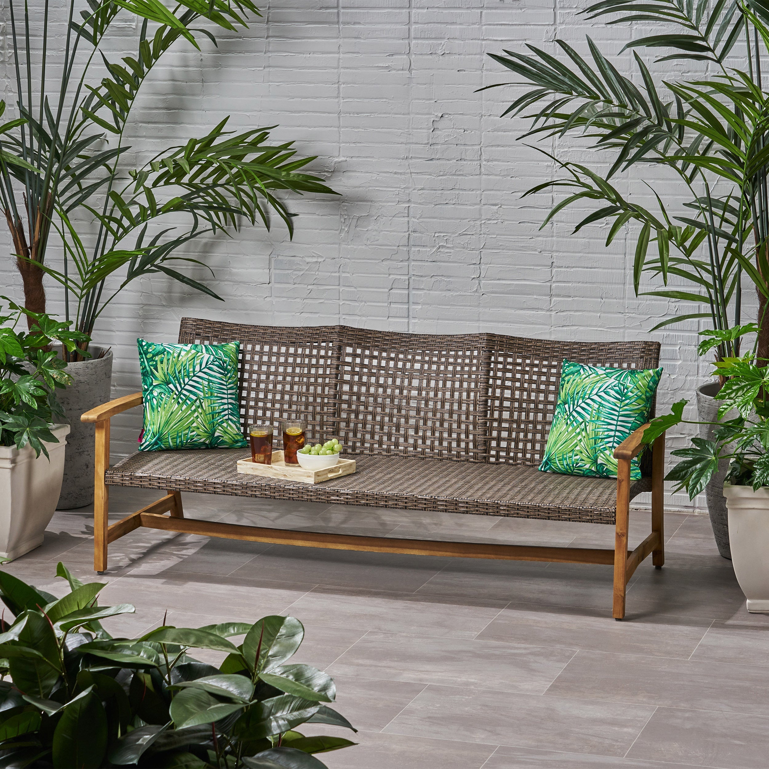 Handwoven Wicker and Acacia Outdoor Sofa - Best Buy Furniture