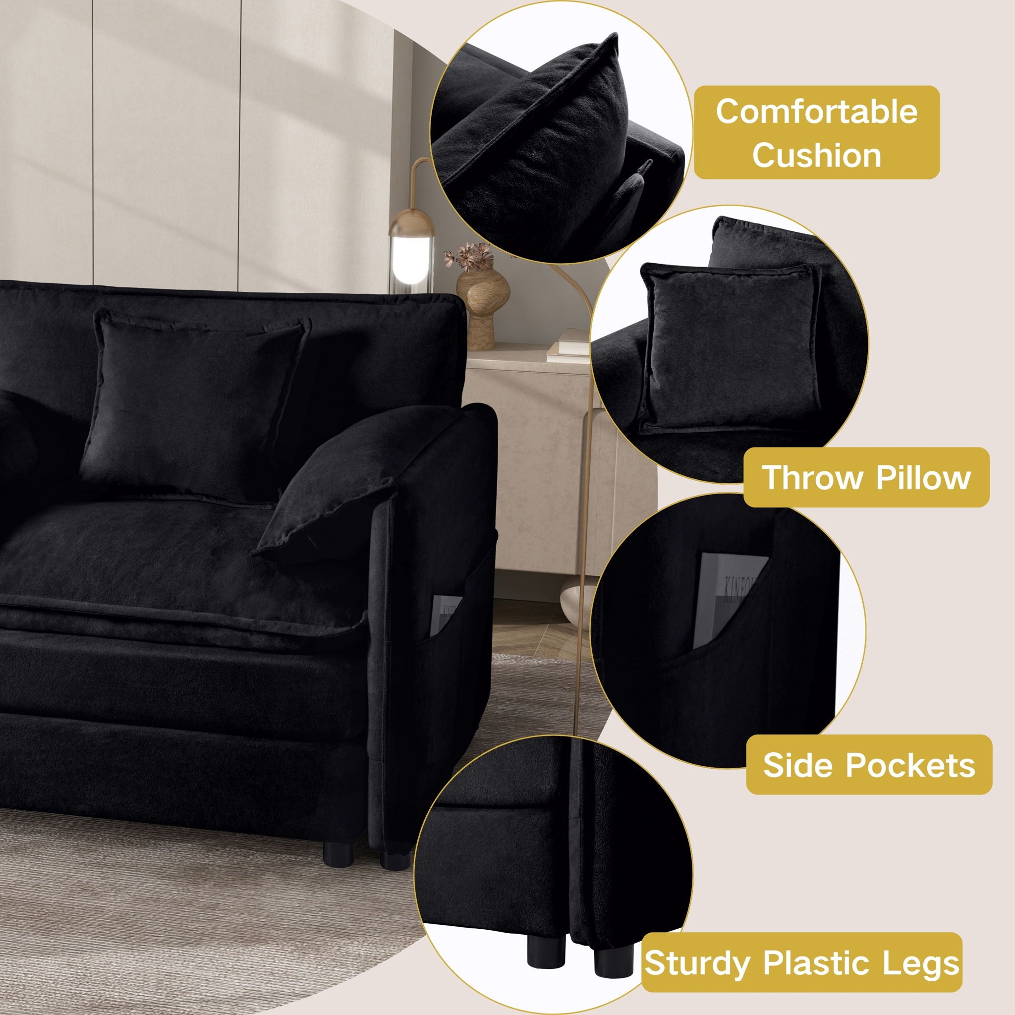 Modern Chenille Oversized Deep Seat Luxury 2 Piece Sofa Set With 4 Pillows - Best Buy Furniture