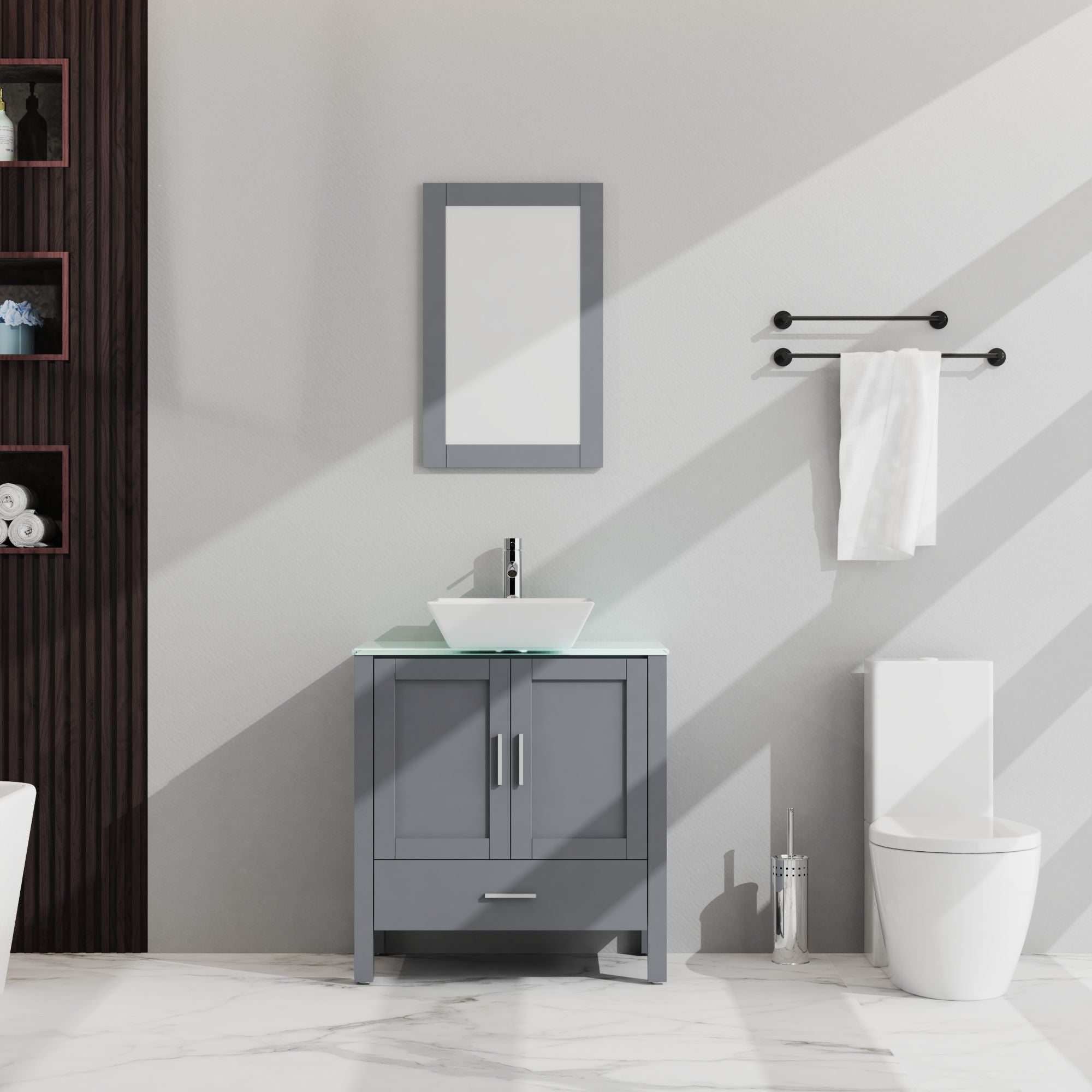 Bathroom Vanity And Sink Combo Glass Top Cabinet With Mirror - Best Buy Furniture