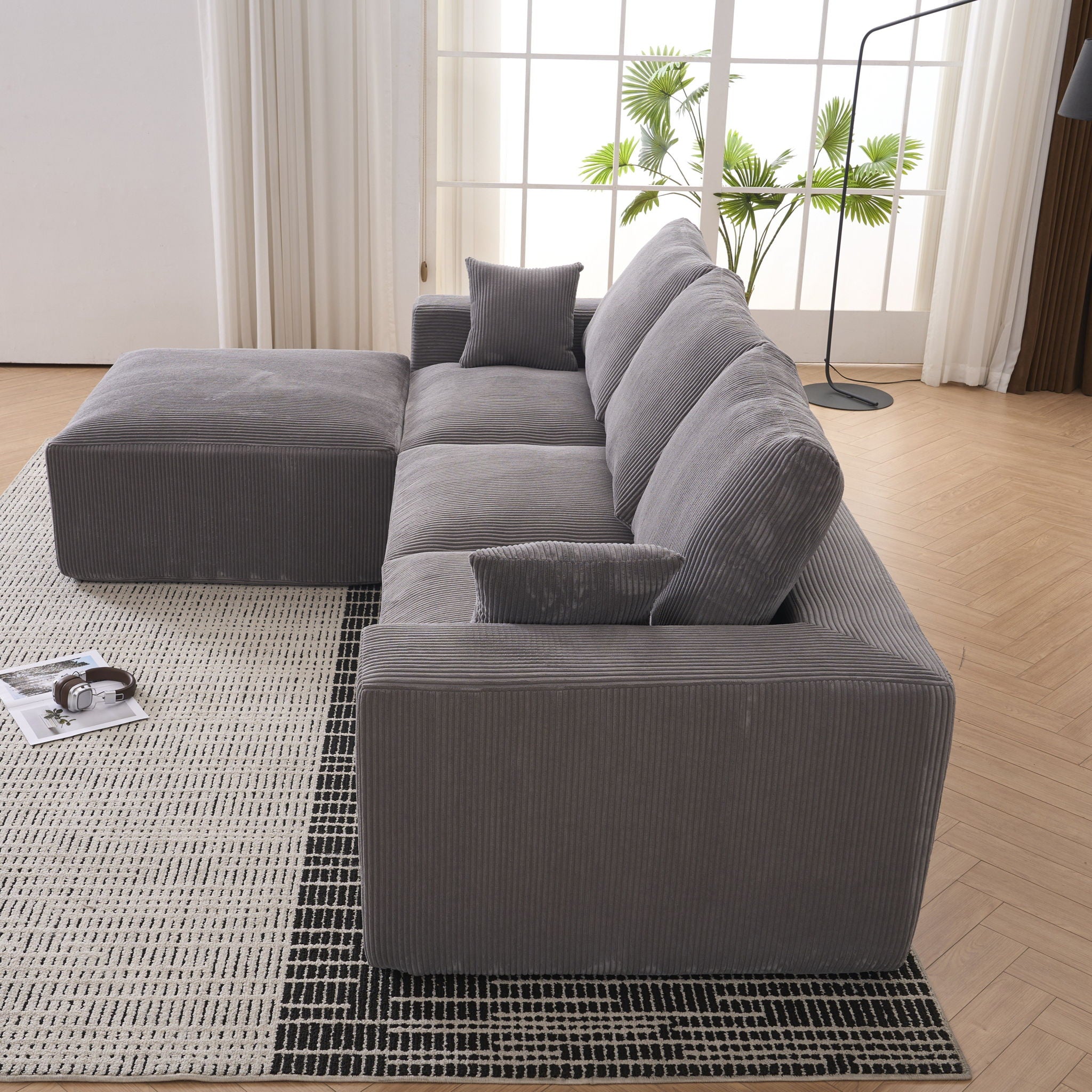 Modular Sectional Sofa With Ottoman, USB And Type C Charger, Petal Armrest Design - Best Buy Furniture