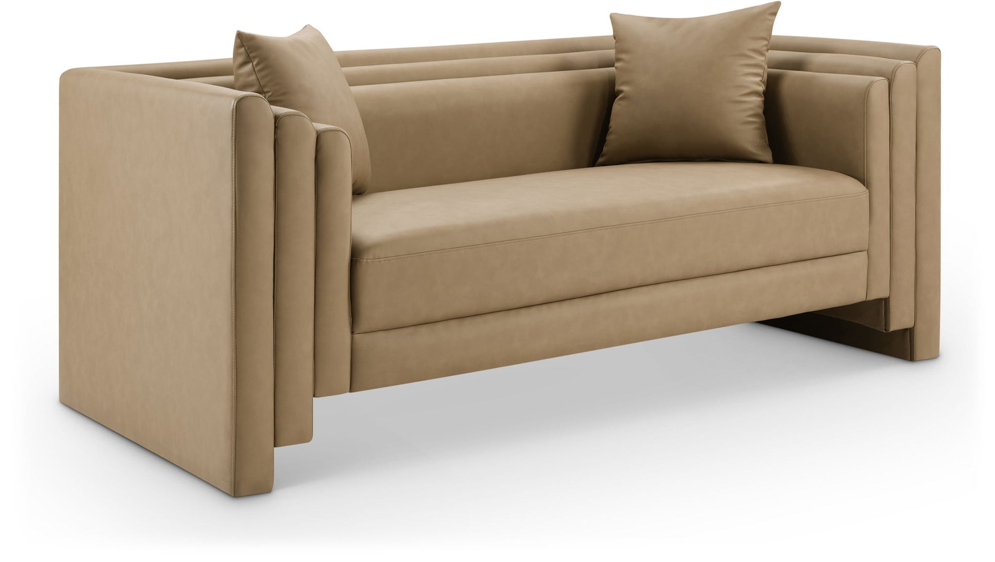 Everett - Vegan Leather 67" Upholstered Loveseat - Tan - Best Buy Furniture