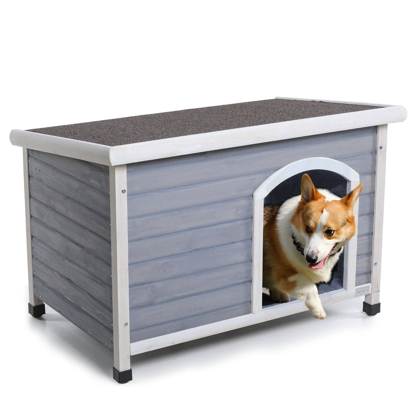 Medium Wooden Outdoor Dog House, Waterproof Roof, Elevated Floor, Adjustable Plastic Feet - Best Buy Furniture