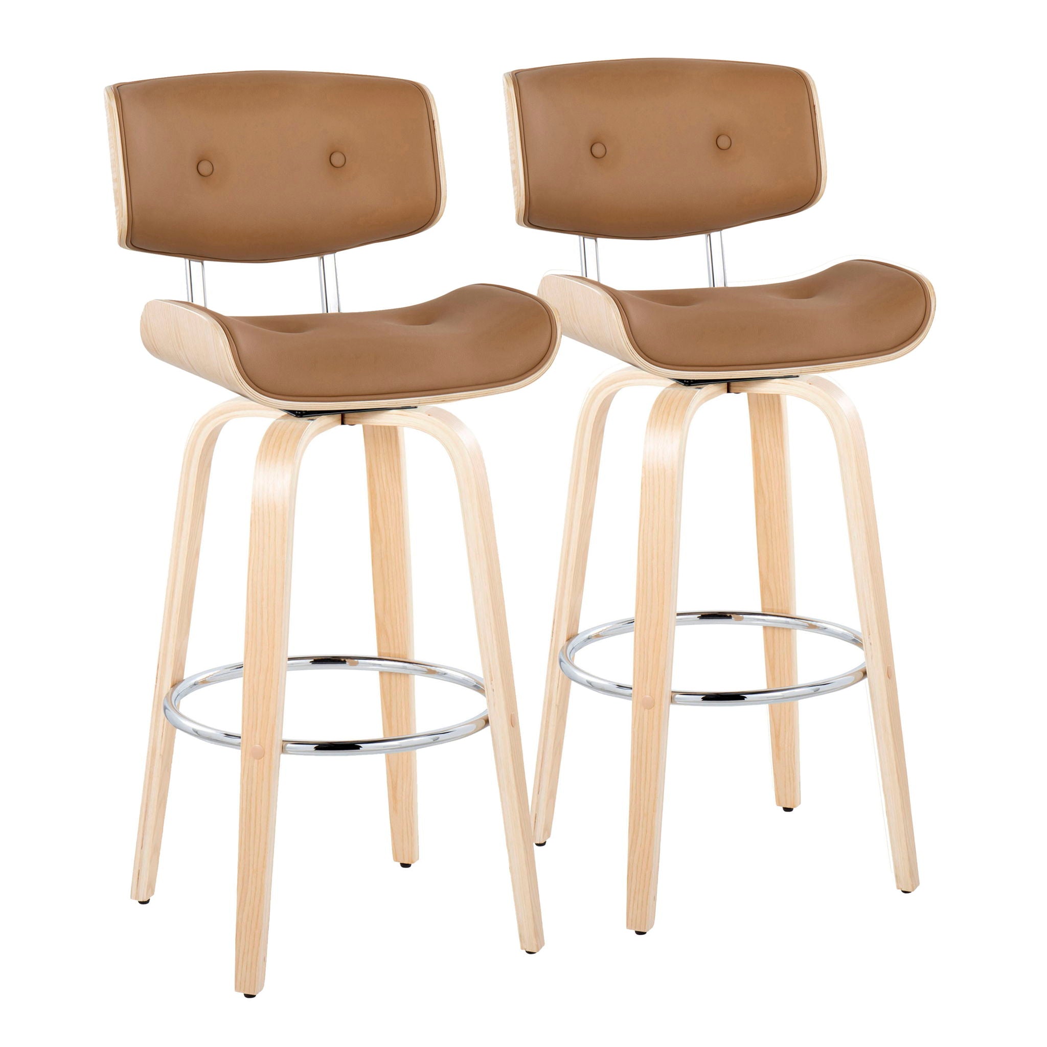 Lombardi - Mid Century Modern Fixed Height Barstool With Swivel With Round Footrest (Set of 2) - Best Buy Furniture
