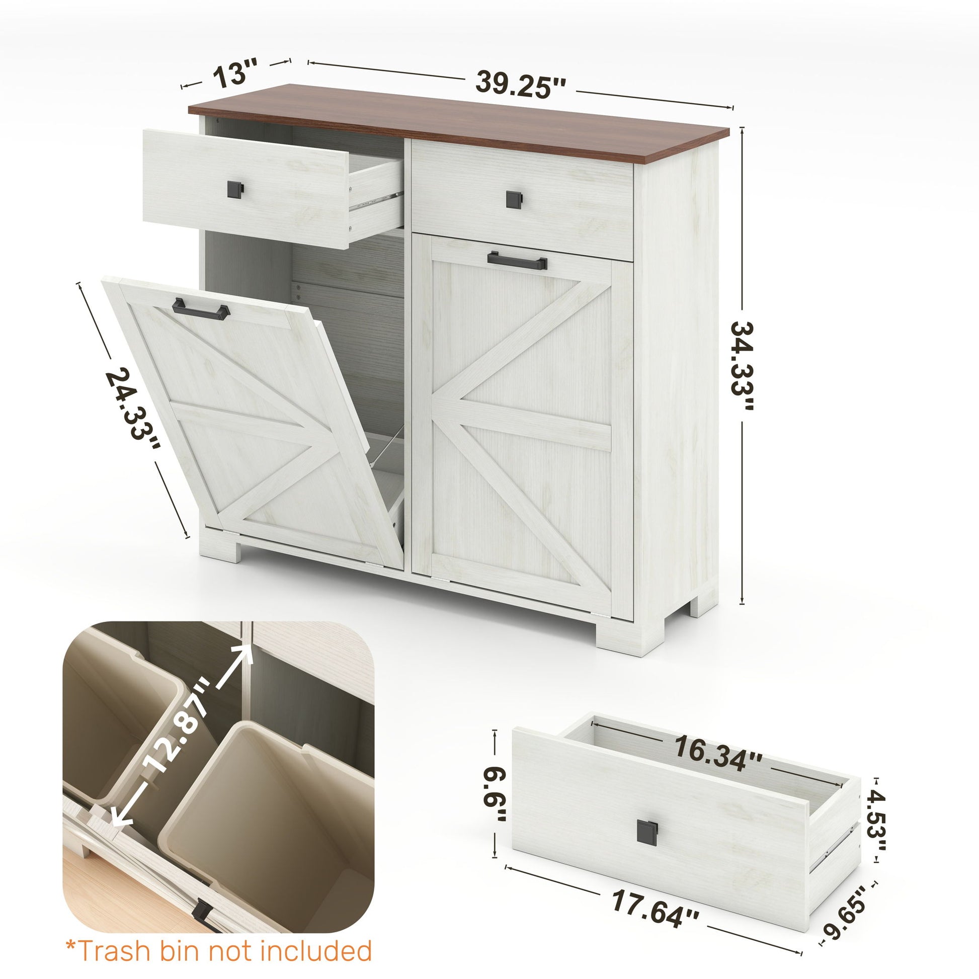Double Tilt Out Trash Cabinet With Hideaway Drawer And Barn Door Style - Best Buy Furniture
