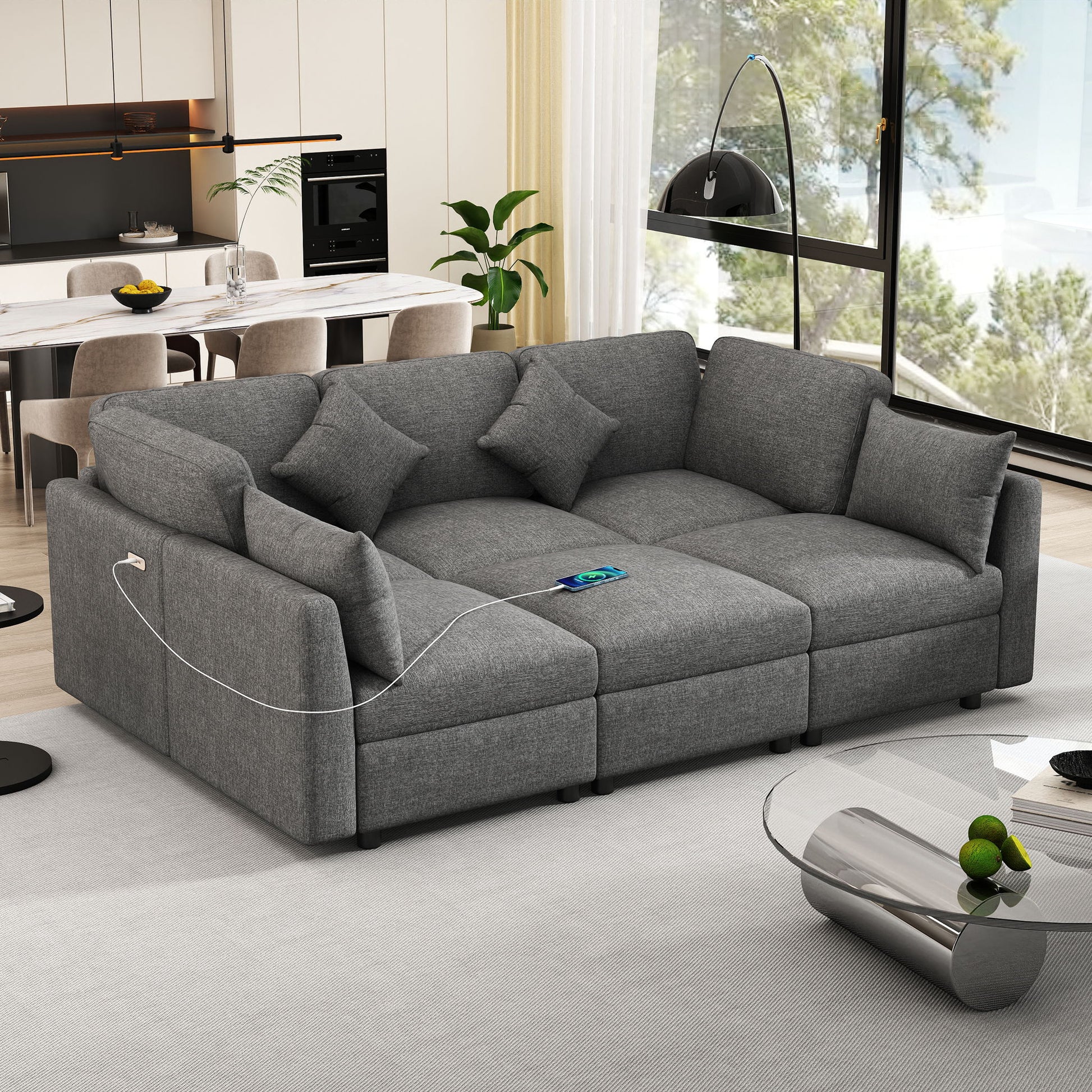 Sectional Sofa Modular Sofa U - Shaped Sofa Couch Sofa Bed L - Shaped Sofa With A Movable Ottoman And Two USB Ports For Living Room - Best Buy Furniture