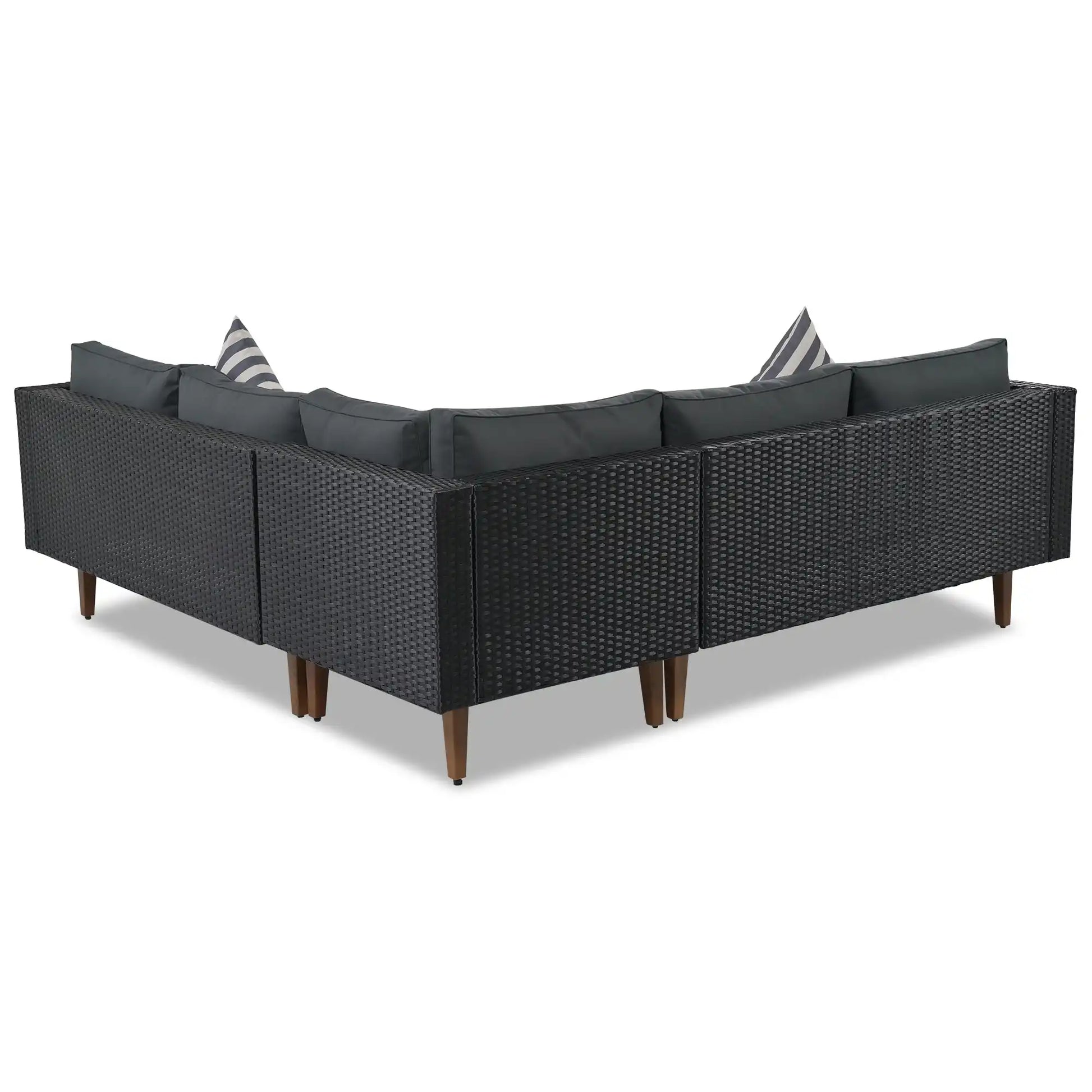 4 Piece L-Shaped Wicker Sofa Set, Outdoor Patio Furniture, Gray and Black - Best Buy Furniture