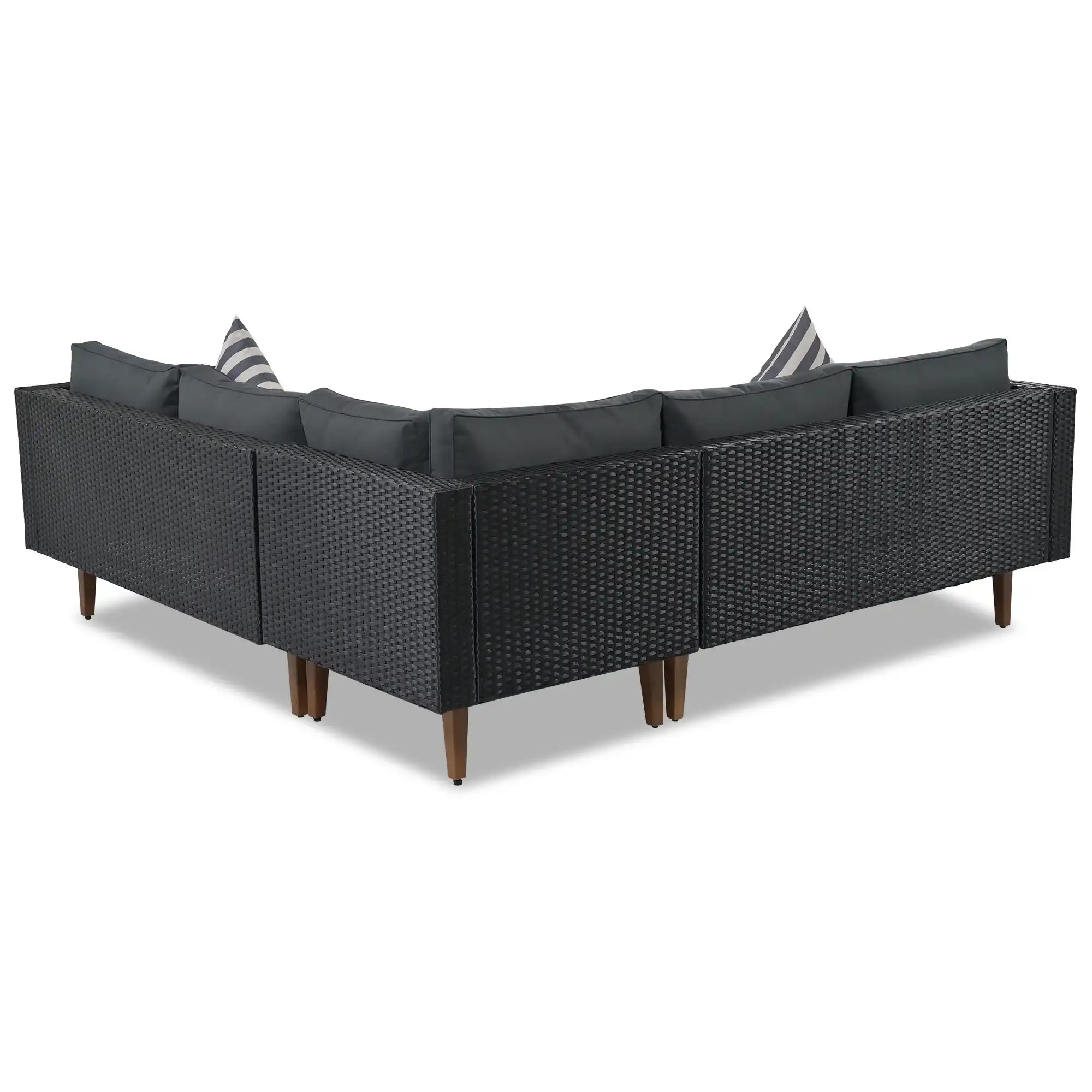 4 Piece L-Shaped Wicker Sofa Set, Outdoor Patio Furniture, Gray and Black - Best Buy Furniture
