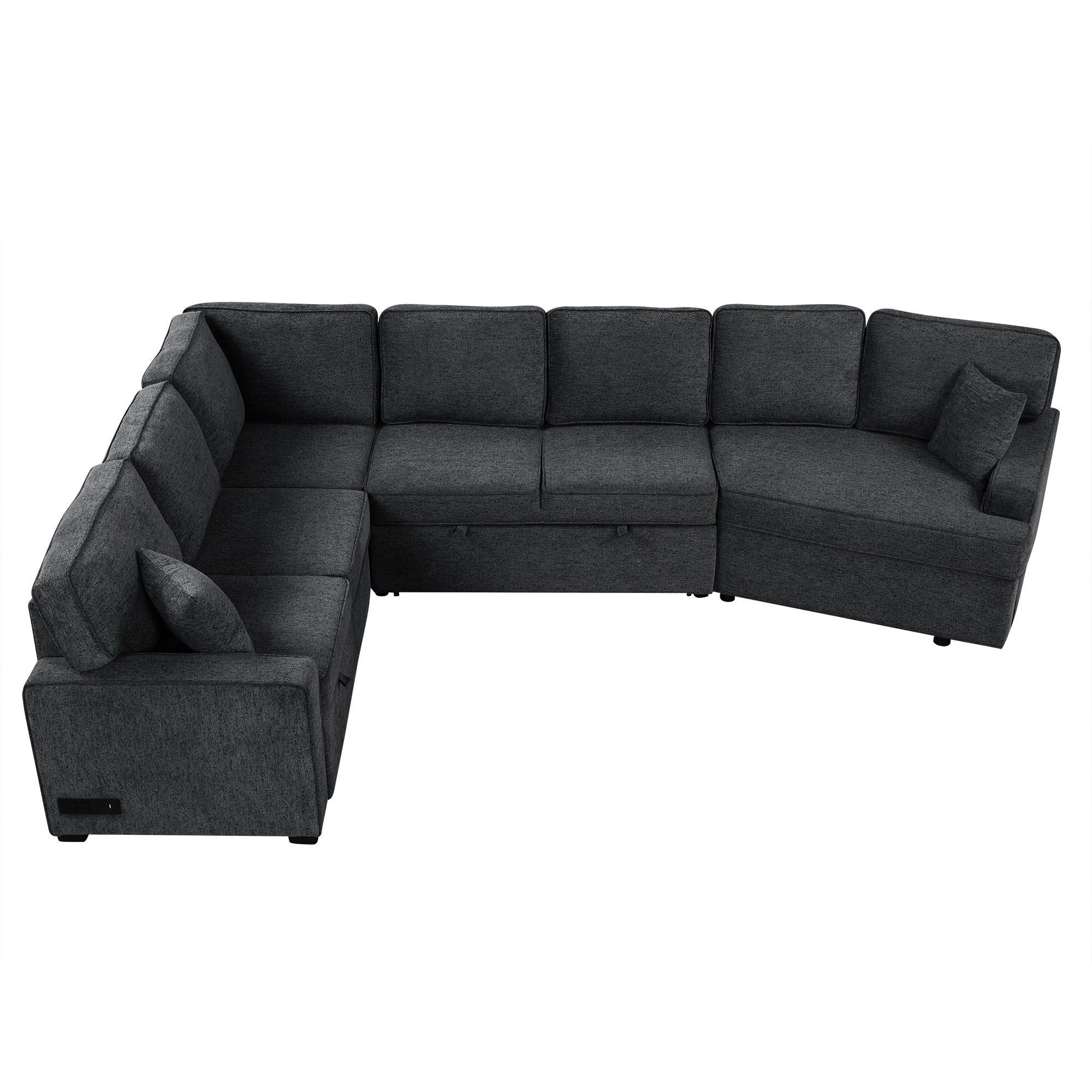 L-Shaped Sofa Sectional Sofa Couch Pull-Out Sofa Bed With Charging Devices And Cup Holders For Living Room - Best Buy Furniture