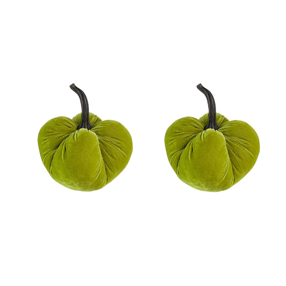 Velvet Weighted Pumpkin With Resin Stem Apple, Pumpkin Ornament Decor For Holiday Harvest Festival Fall Festival & Thanksgiving (Set of 2) - Green - Best Buy Furniture