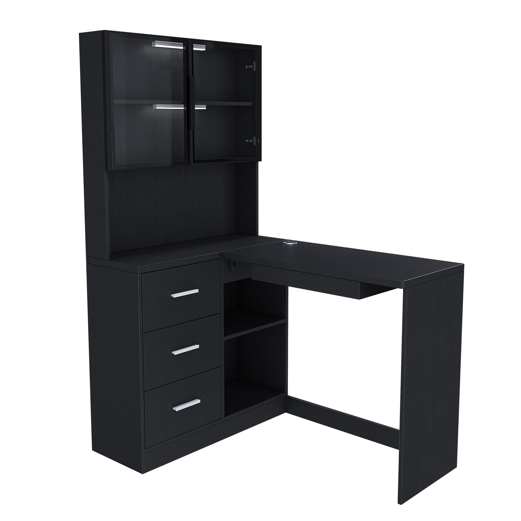 L-Shaped Computer Desk With Glass Cabinets, Built In LED Lights, USB Charging Ports - Best Buy Furniture