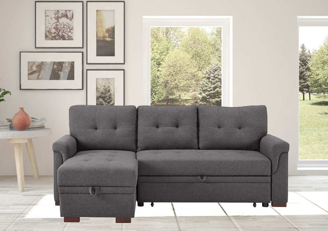 Hunter - Linen Reversible Sleeper Sectional Sofa With Storage Chaise - Best Buy Furniture