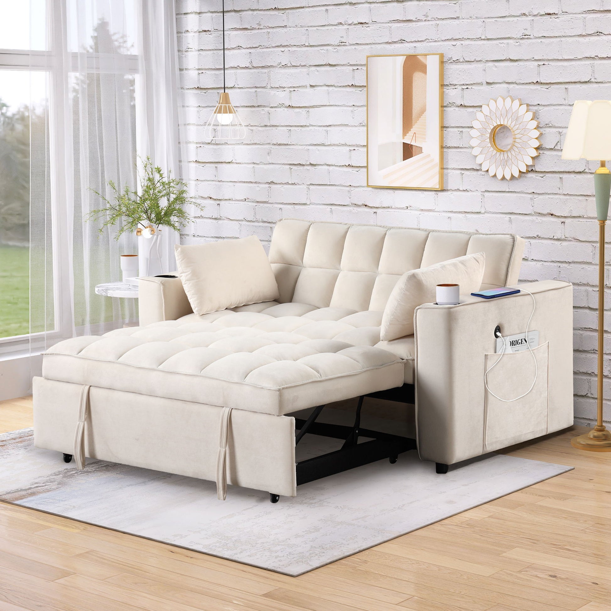 Multi Functional Sofa Bed With Cup Holder And USB Port For Living Room Or Apartments - Best Buy Furniture