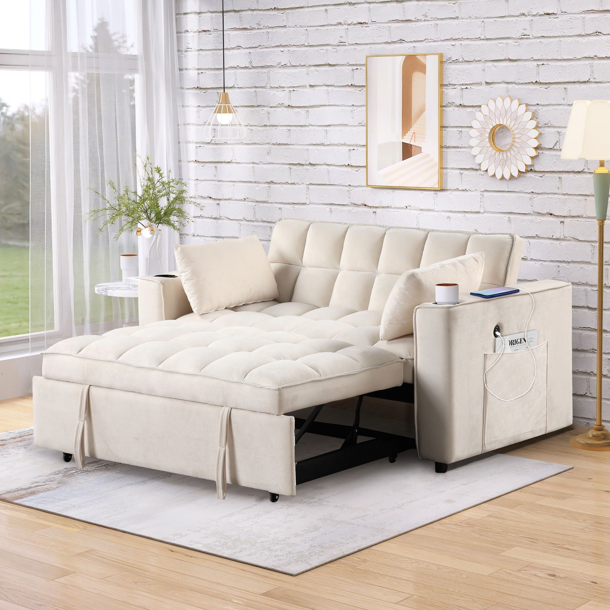 Multi Functional Sofa Bed With Cup Holder And USB Port For Living Room Or Apartments - Best Buy Furniture