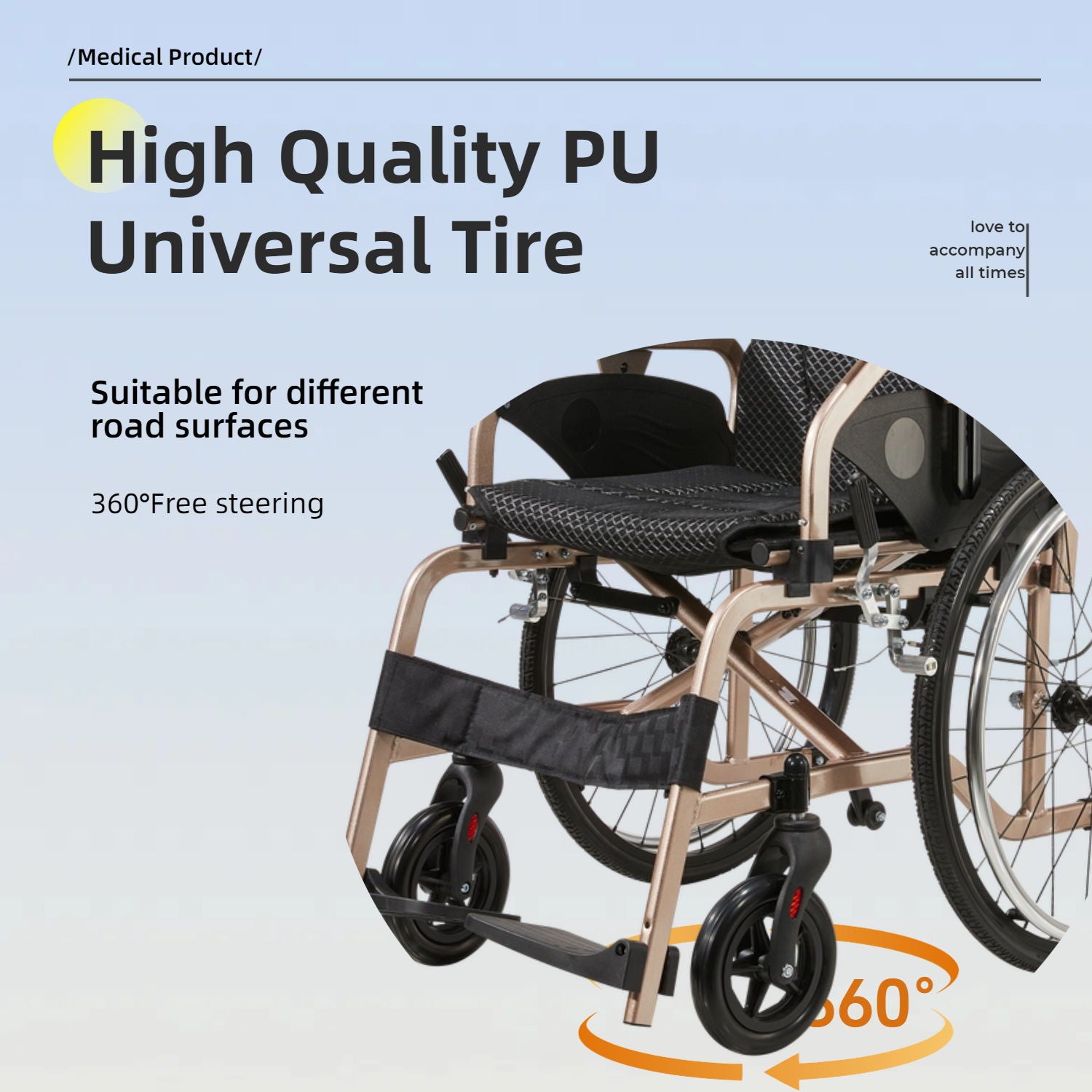 Premium Lightweight Foldable Transport Wheelchair For Adults