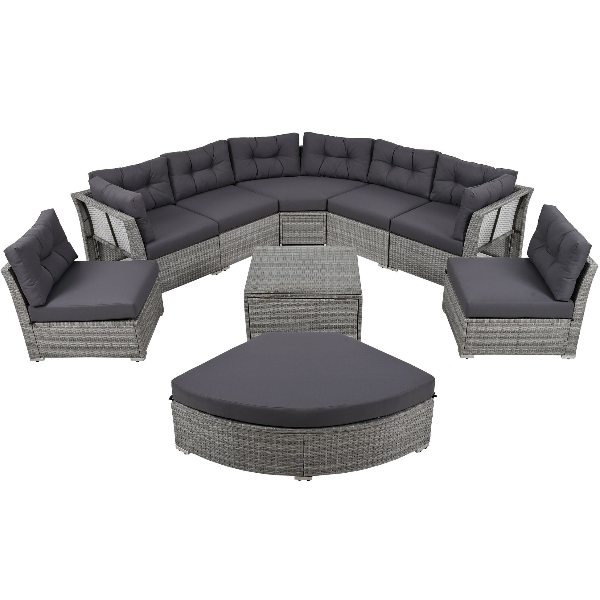 Elegant Patio Furniture Set Outdoor Daybed Rattan Sectional With Cushions And Center Table - Gray - Best Buy Furniture