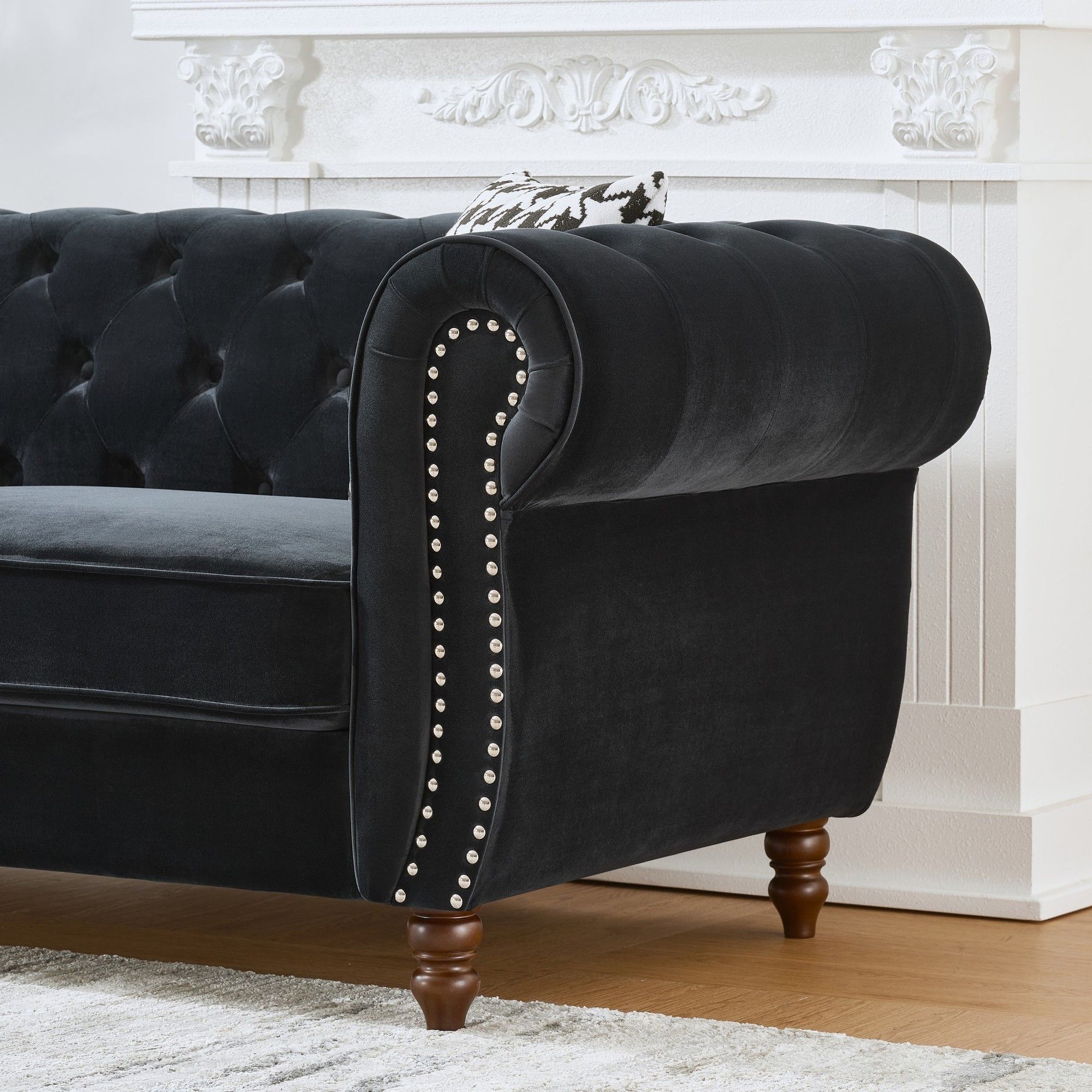 Chesterfield Velvet Upholstery Fabric Sofa With Roll Armrest & Nailhead, Mid Century Modern 3 And 3 Seater Couch - Best Buy Furniture