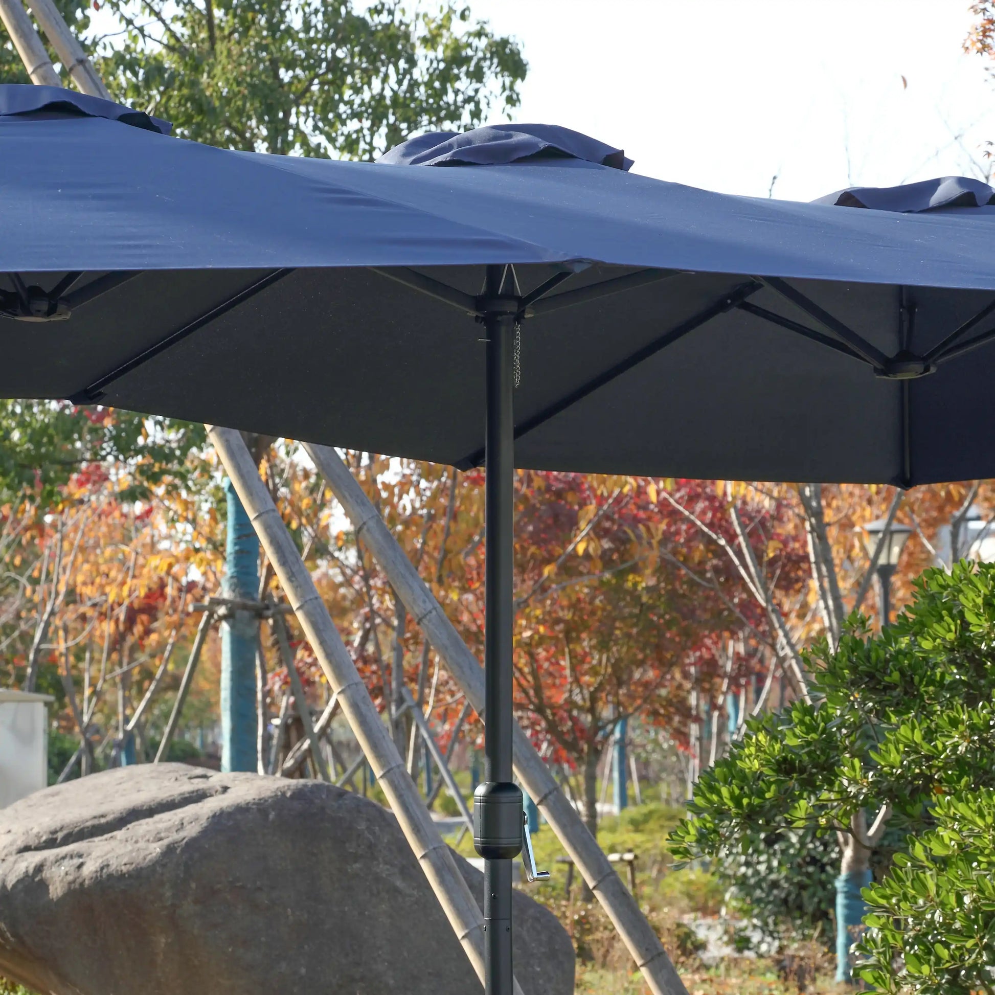 14.8 Ft Double Sided Outdoor Umbrella Rectangular Large with Crank ( Navy blue ) - Best Buy Furniture