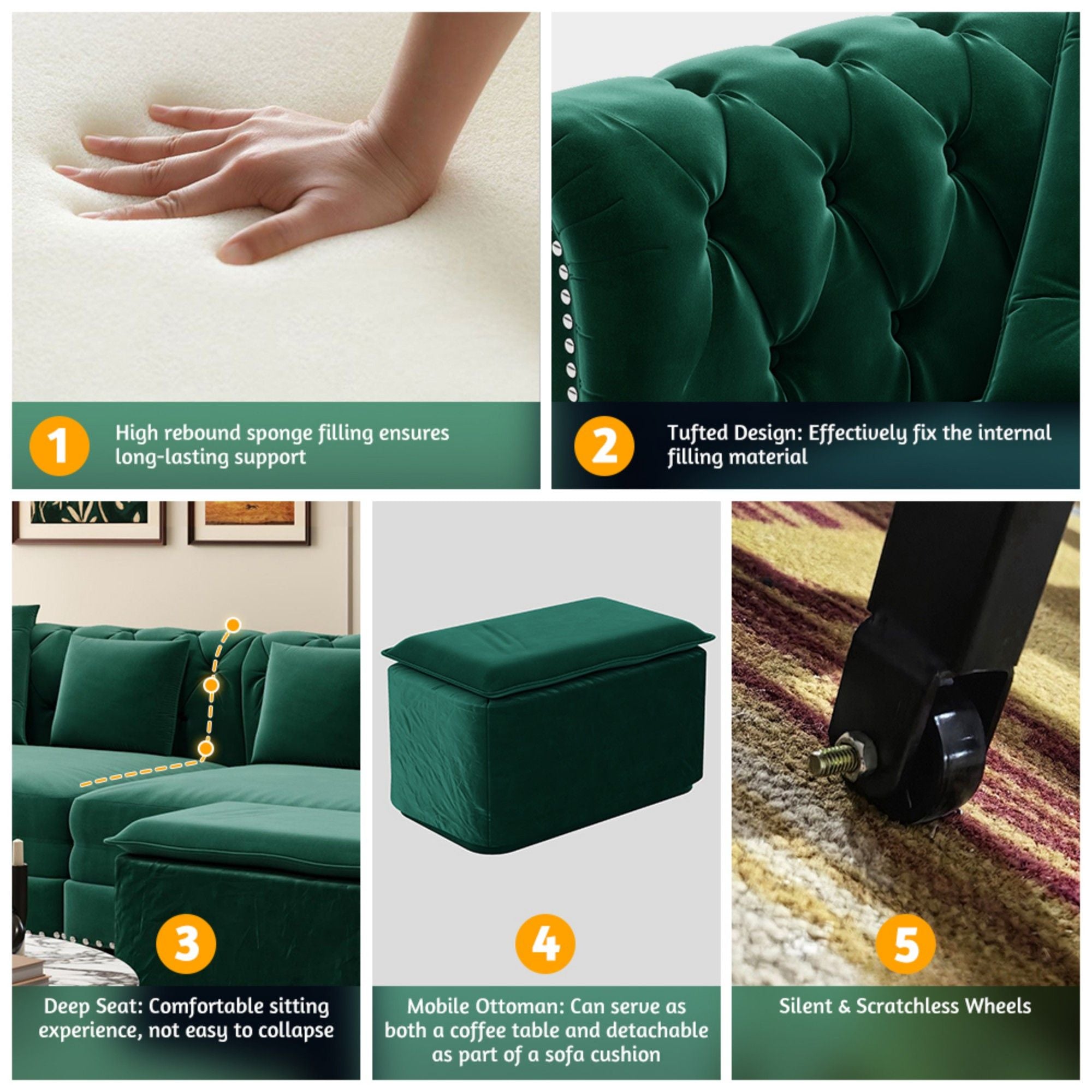 3 In 1 Convertible Sleeper Sofa Bed With Movable Ottoman