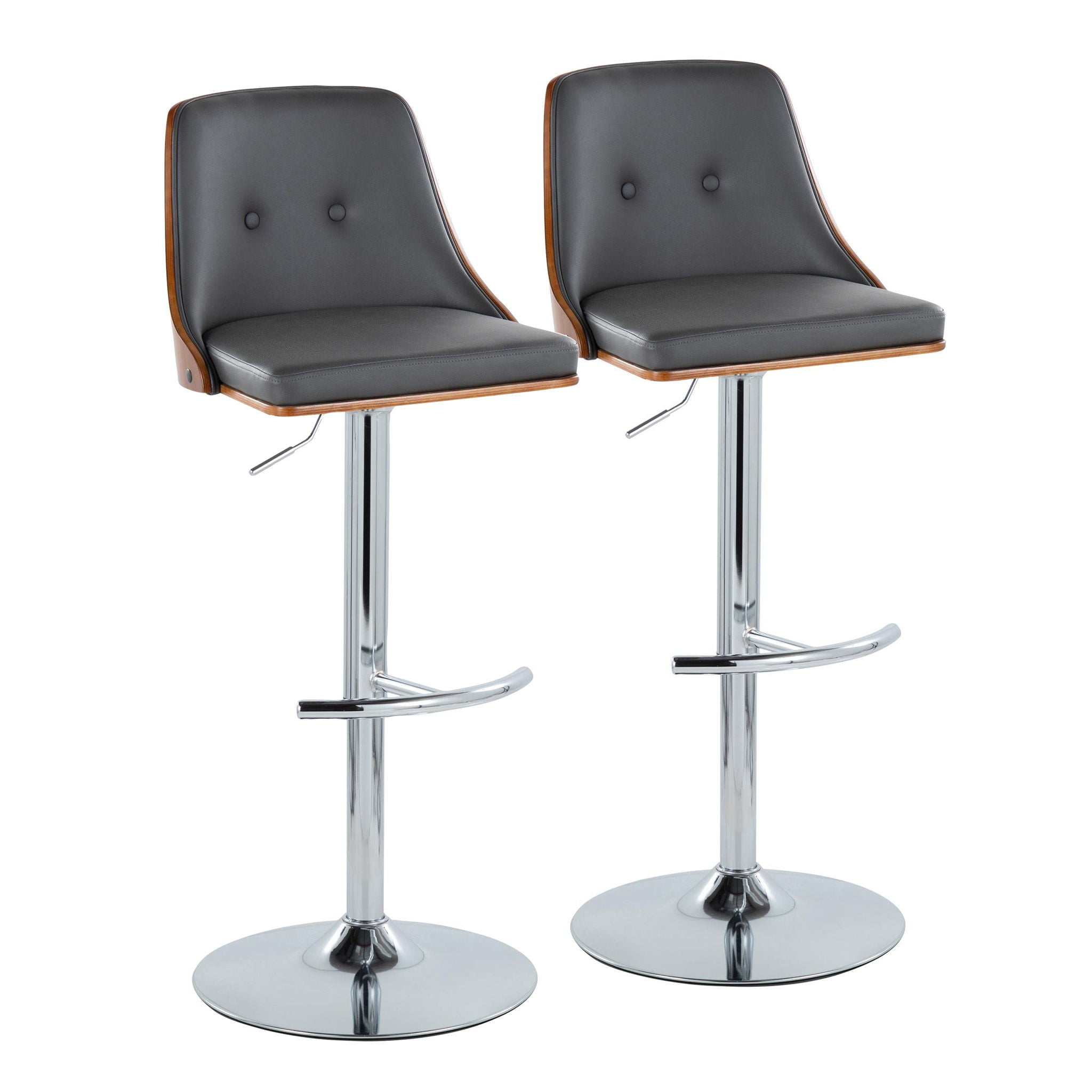 Gianna - Mid Century Modern Adjustable Barstool With Swivel With Rounded T Footrest (Set of 2) - Best Buy Furniture