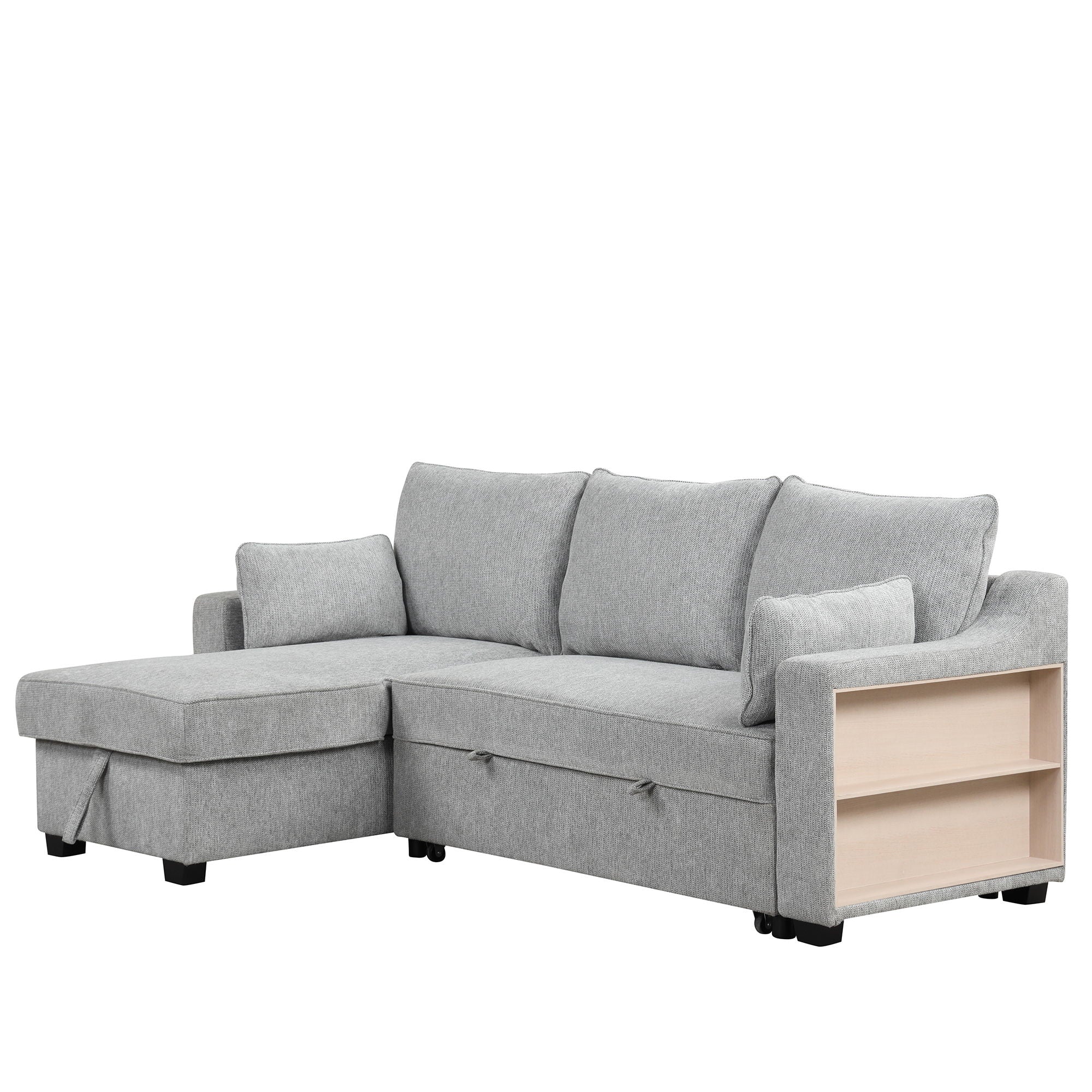 Pull Out Sleeper Sofa L-Shaped Couch Convertible Sofa Bed With Storage Chaise, Storage Racks And USB Ports - Best Buy Furniture