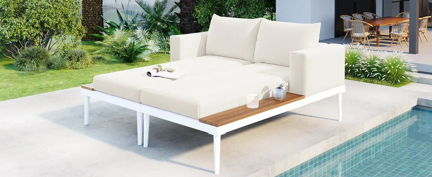 Modern Outdoor Daybed with Faux Marble Top, Beige - Best Buy Furniture