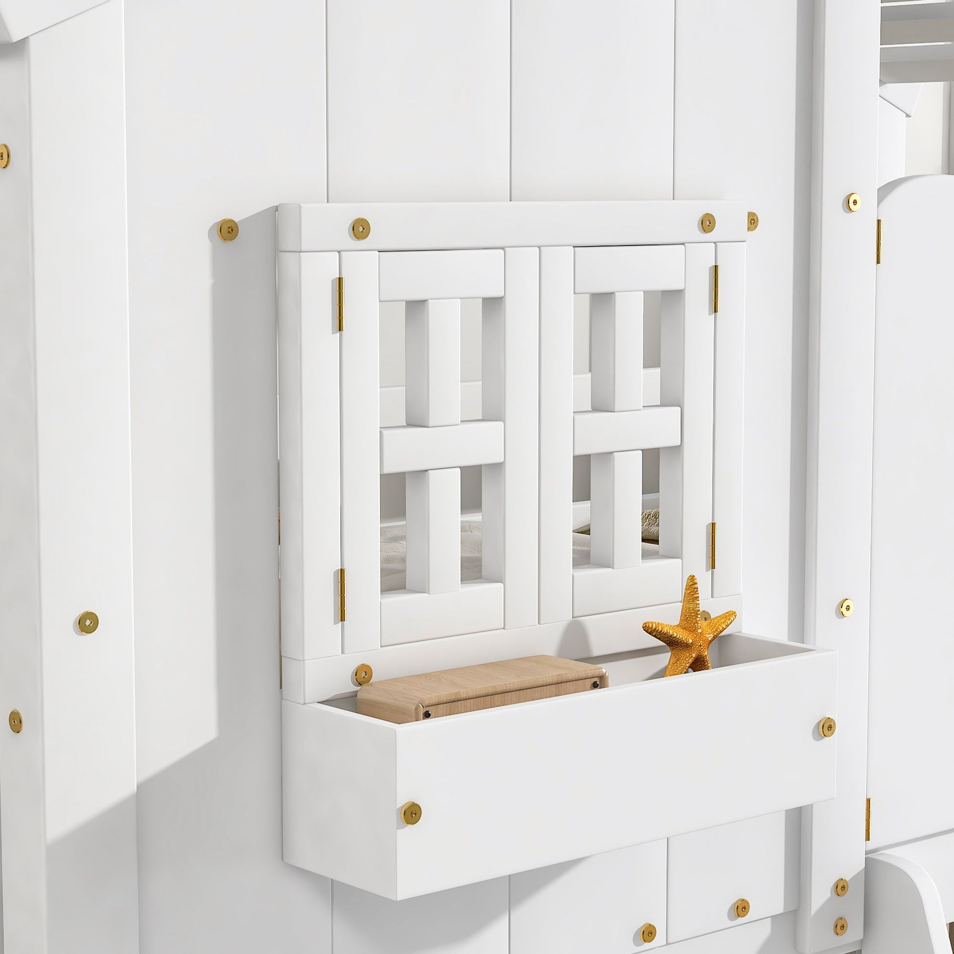 House Bunk Bed With Roof, Window, Window Box, Door, With Safety Guardrails And Ladder - Best Buy Furniture