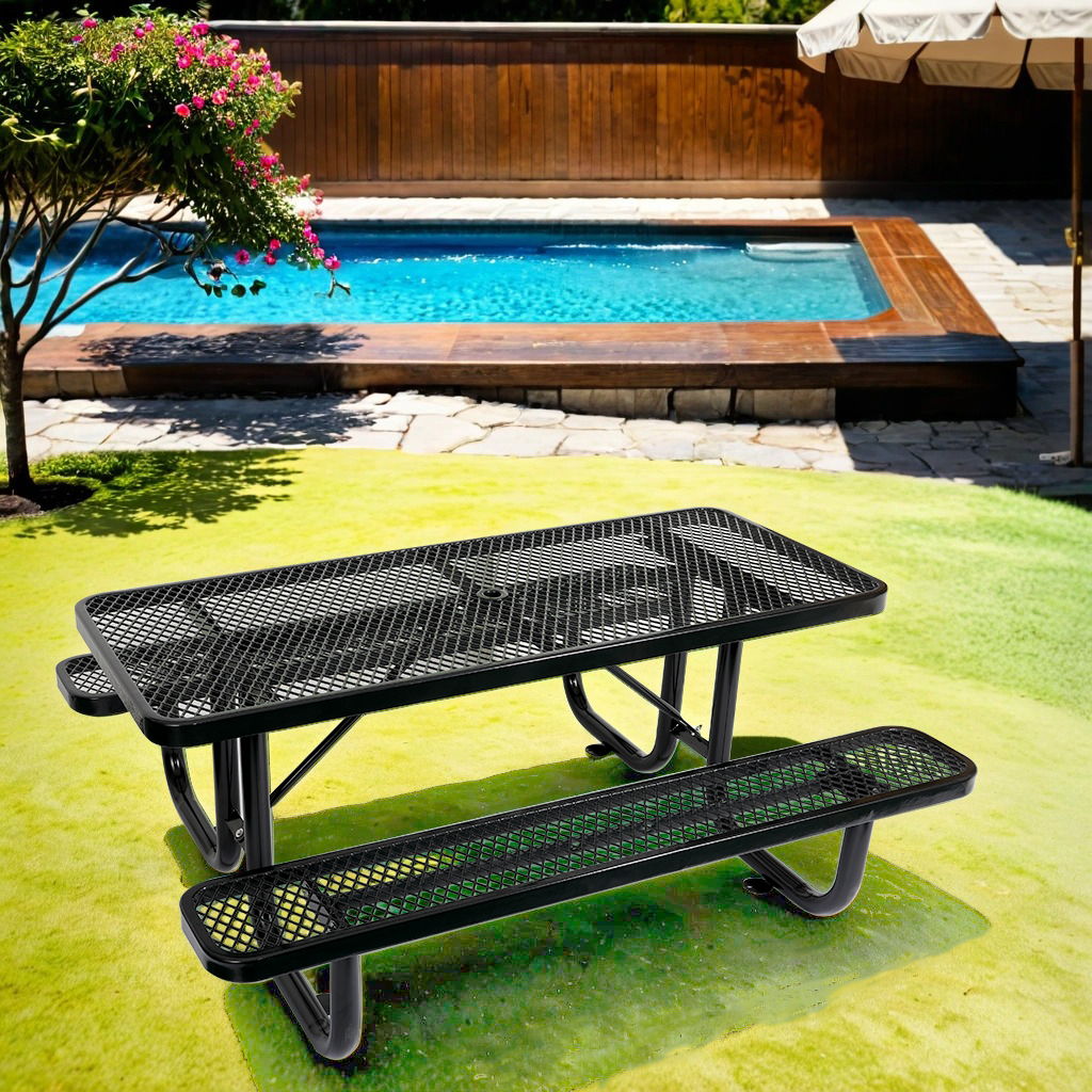 Outdoor Steel Picnic Rectangular Table With Umbrella Pole - Best Buy Furniture