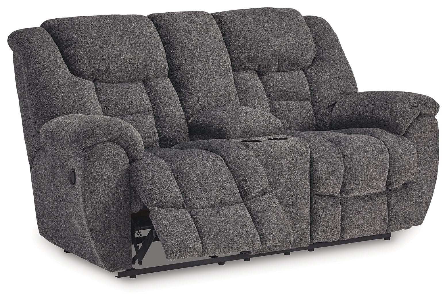 Foreside - Dbl Reclining Loveseat with Console - Charcoal - Best Buy Furniture
