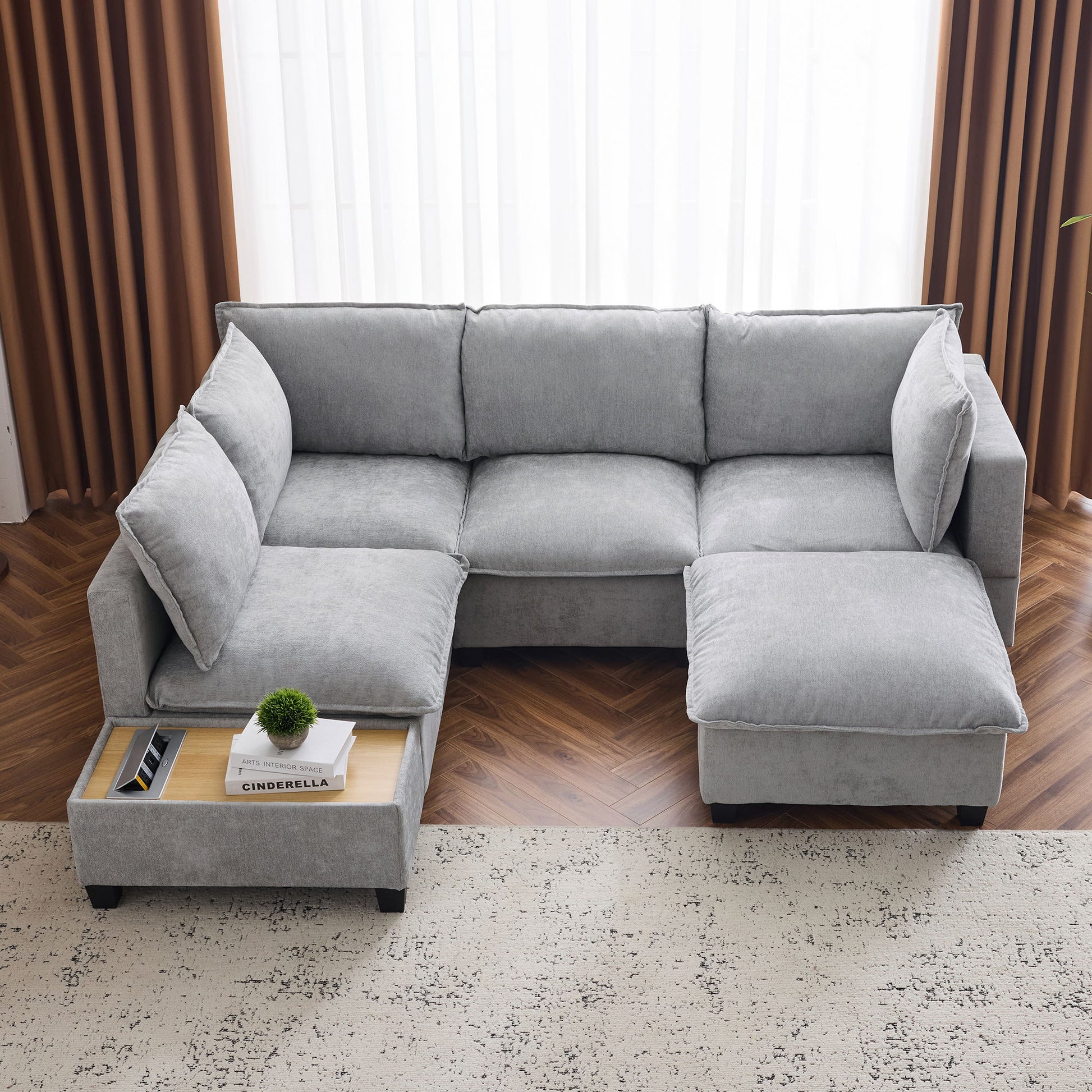 U-Shaped Sectional Modular Sofa With A Movable Ottoman, A Coffee Table With Hidden Charging Devices For Living Room - Best Buy Furniture