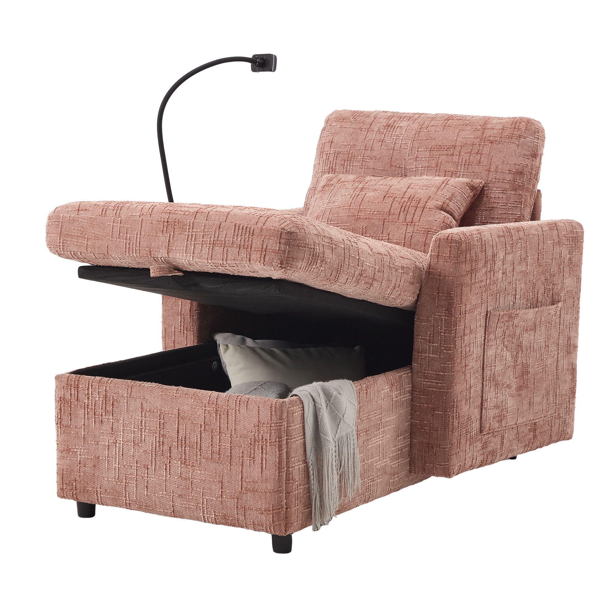 Multifunctional Chenille Recliner Sofa With Storage And Phone Bracket - Best Buy Furniture