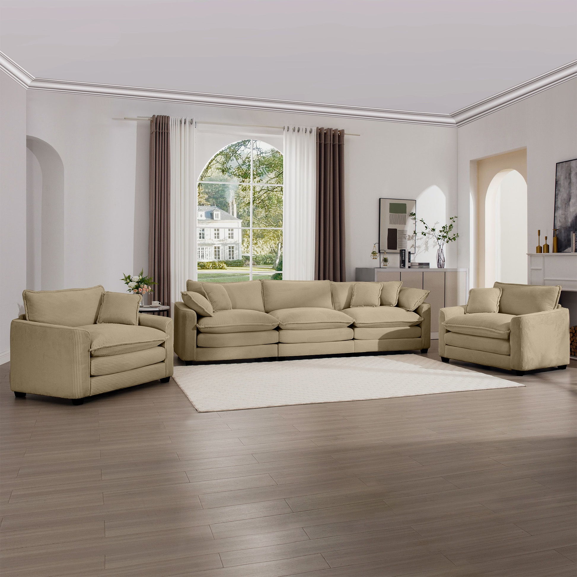 Elegant Corduroy Oversized Sectional Sofa Set With Deep Seats And Flexible Layout - Best Buy Furniture