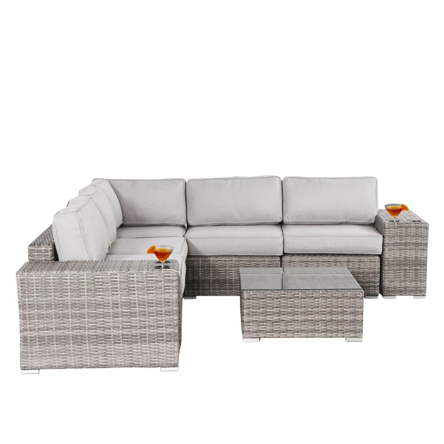Modern Patio Rattan Sectional Set With Cushions - Best Buy Furniture
