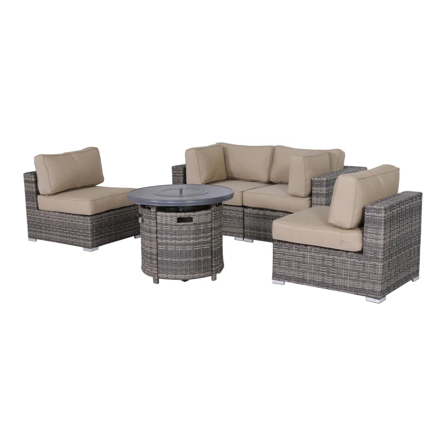 Wicker Outdoor Lounge Set With Cushions And Fire Pit - Best Buy Furniture