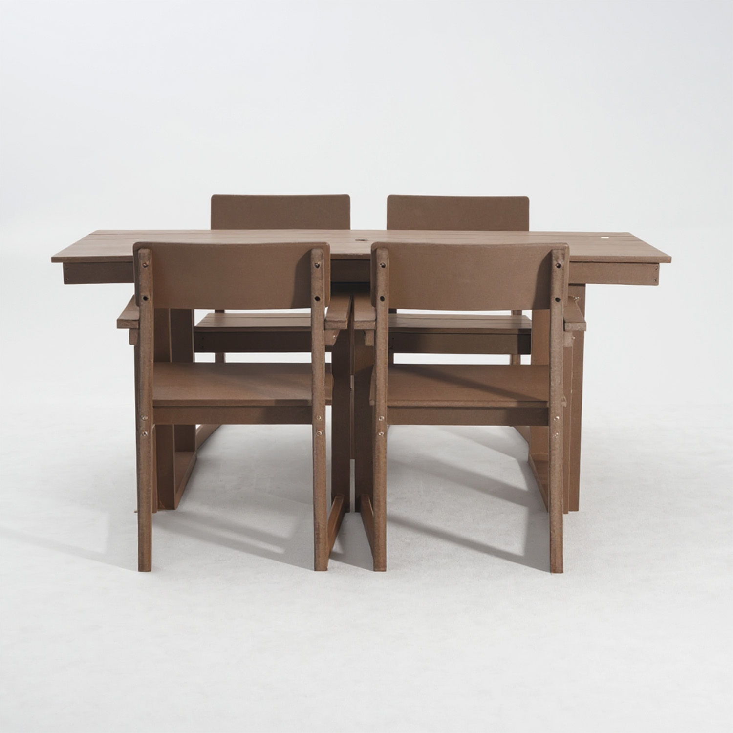 5 Piece Outdoor Dining Set For 4, Patio Table With Umbrella Hole And 4 Armrest Chairs For Backyard, Lawn, Deck, Or Poolside - Brown - Best Buy Furniture