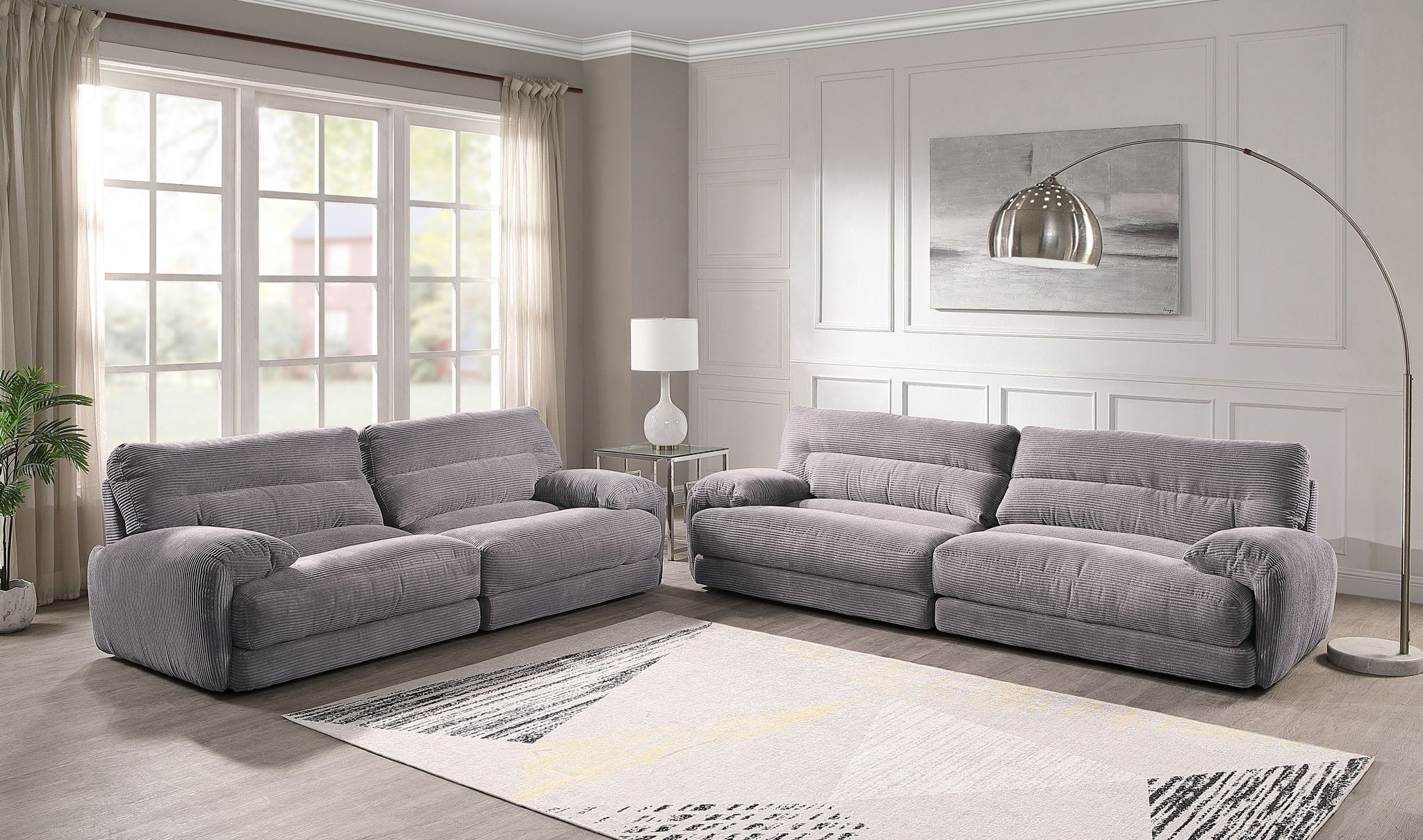Cadenza - Corduroy 2 Piece Living Room Set - Gray - Best Buy Furniture