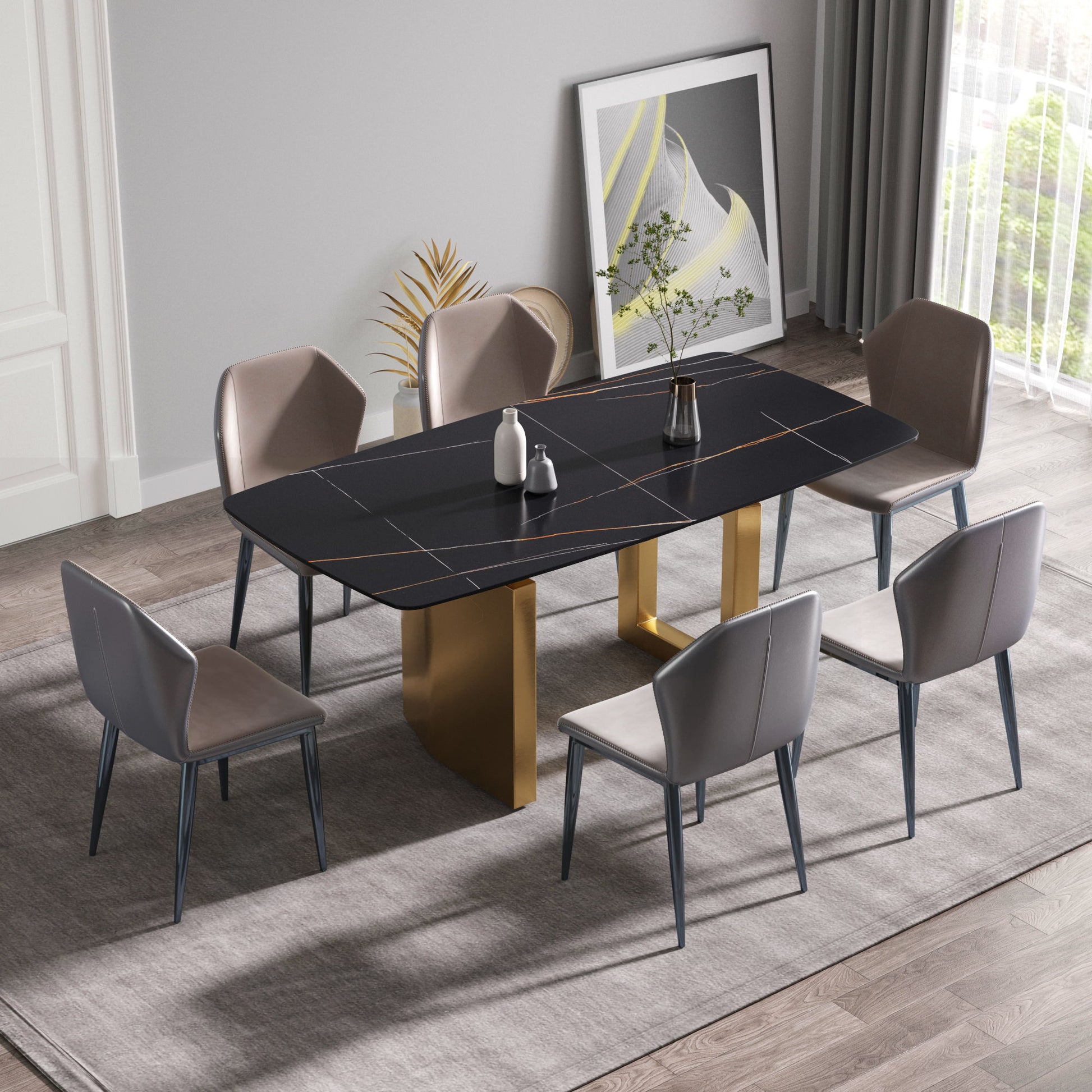 Modern Artificial Stone Dining Table, Can Accommodate 6-8 People - Black - Best Buy Furniture