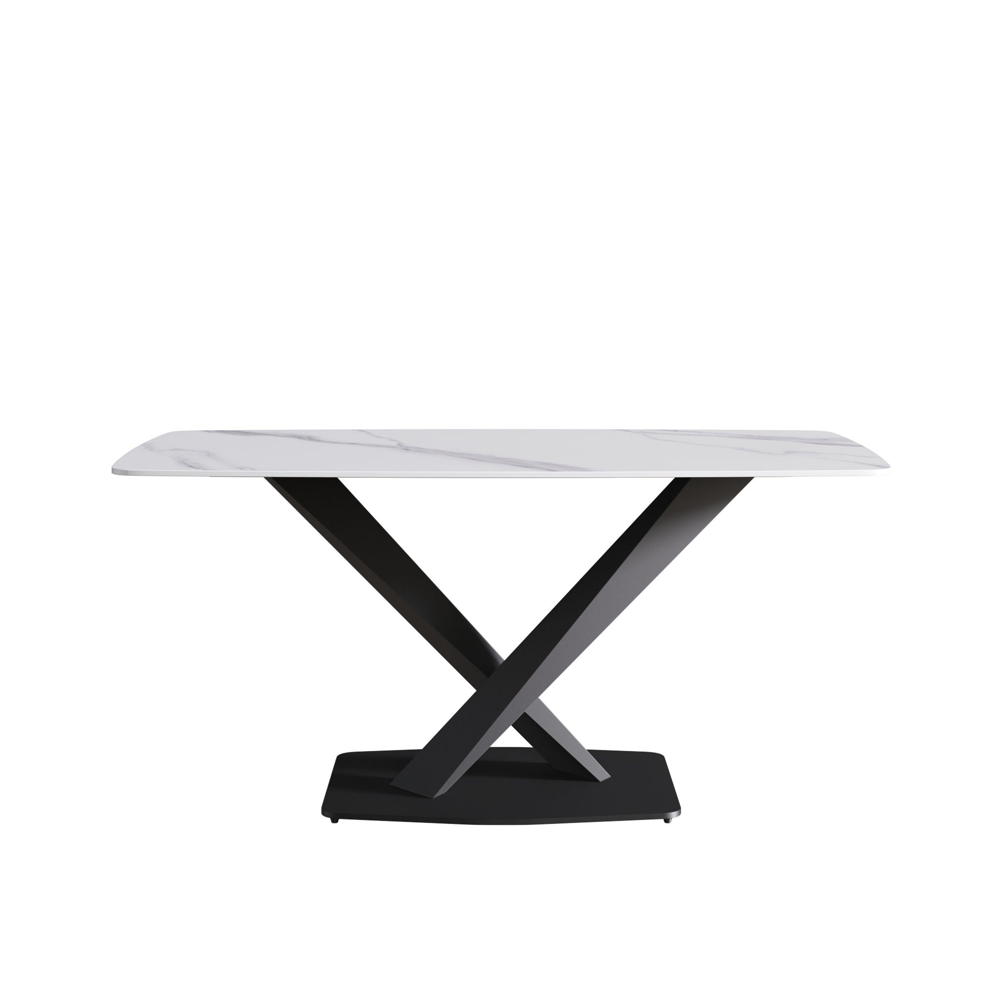 63" Modern Artificial Stone Dining Table, 6 People - White / Black - Best Buy Furniture