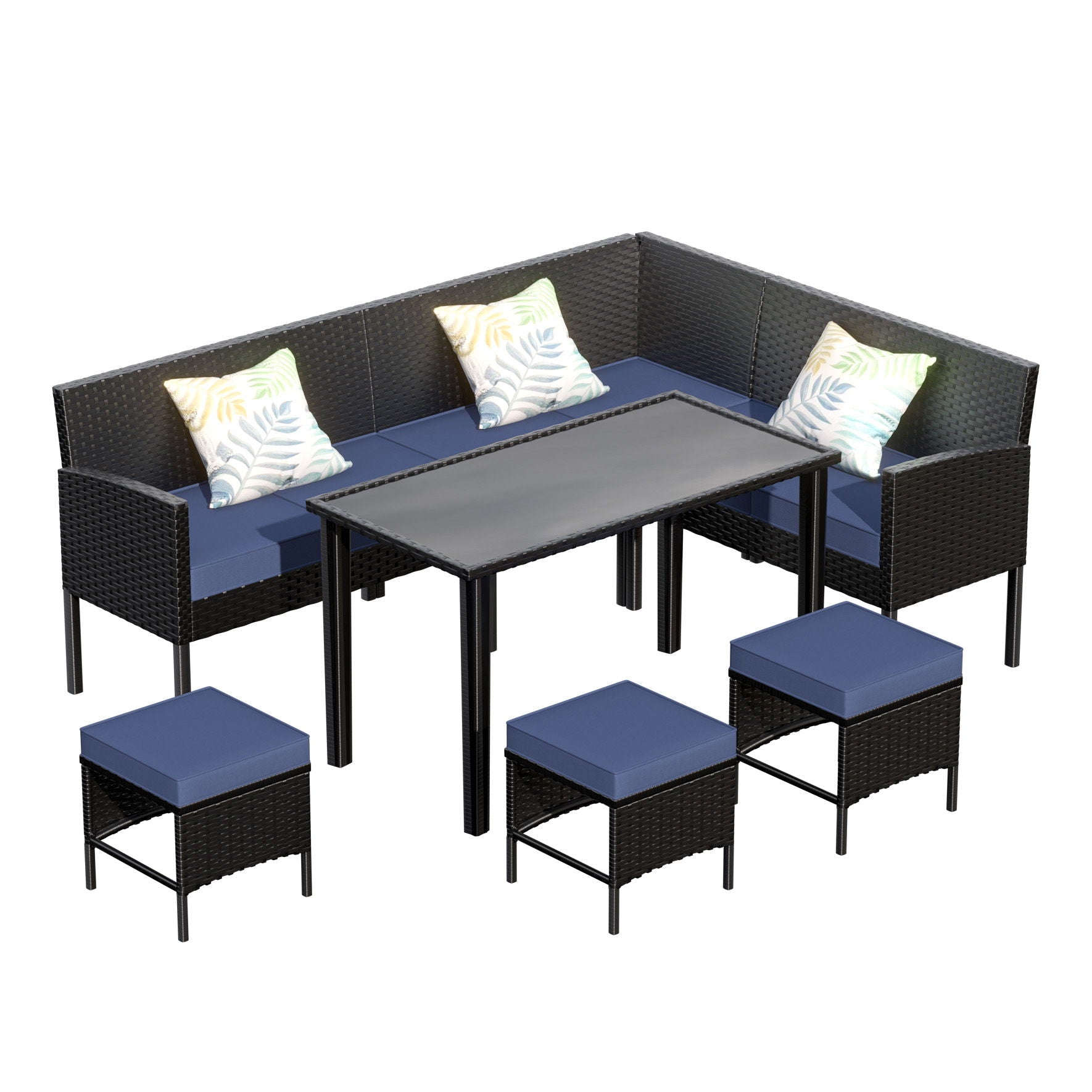 7 Piece Outdoor Furniture Set Waterproof Cushions Glass Table - Best Buy Furniture