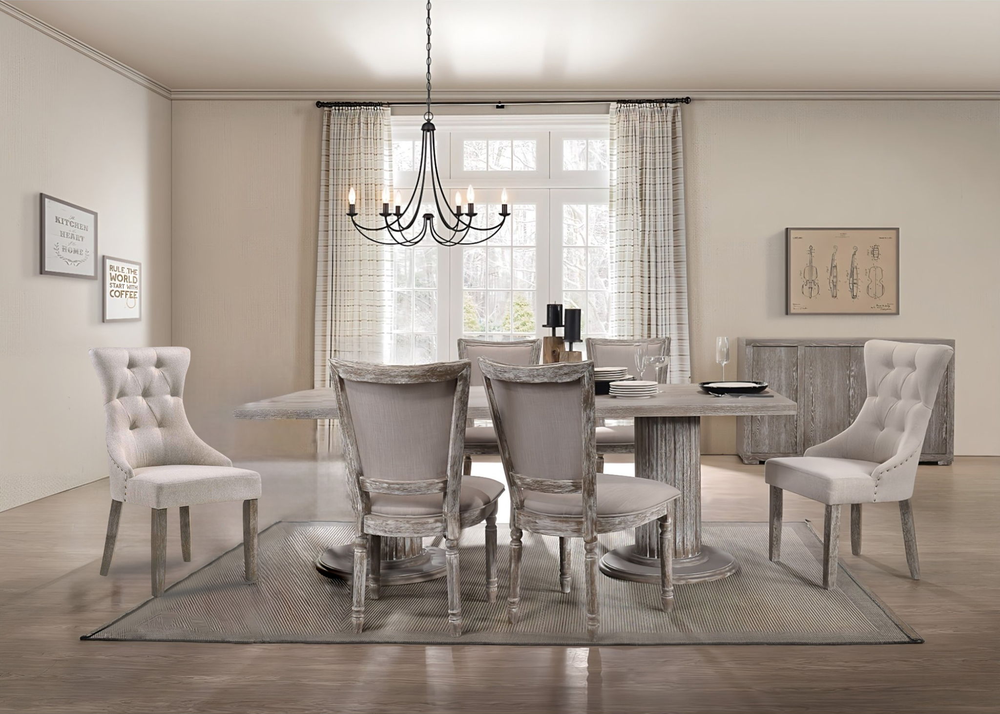 Gabrian - 7 Pieces Dining Room Set, Reclaimed - Beige / Gray - Best Buy Furniture