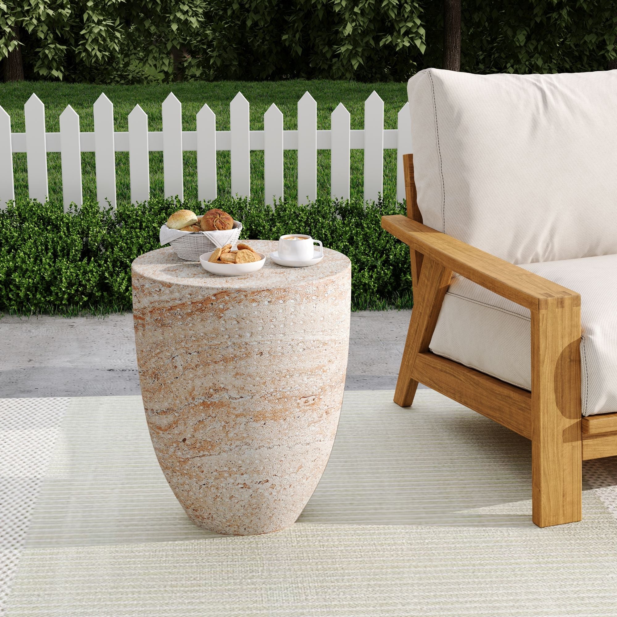Outdoor / Indoor Lightweight, Concrete Side Table, Travertine - Beige - Best Buy Furniture