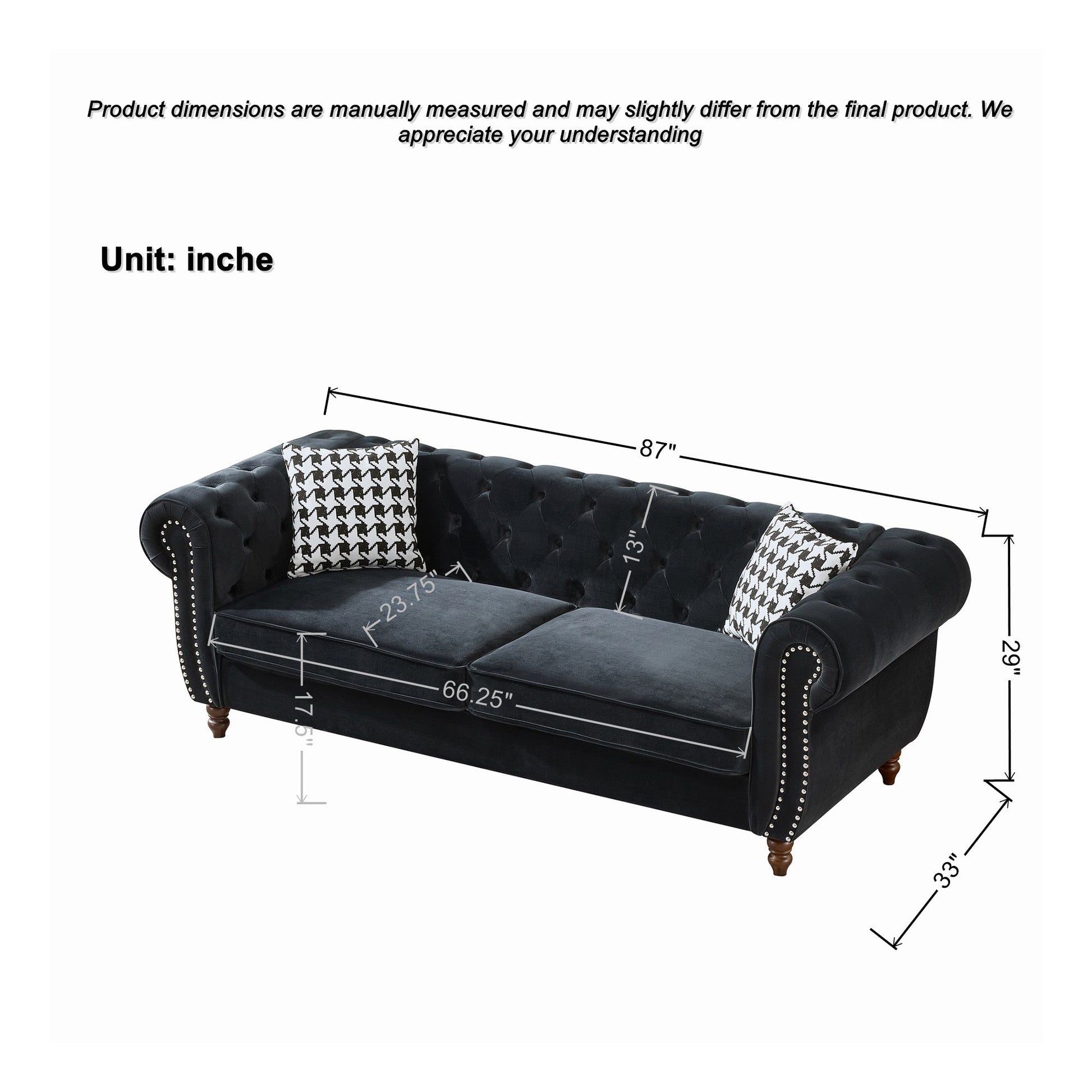 Chesterfield Velvet Upholstery Fabric Sofa With Roll Armrest & Nailhead, Mid Century Modern 3 And 3 Seater Couch - Best Buy Furniture