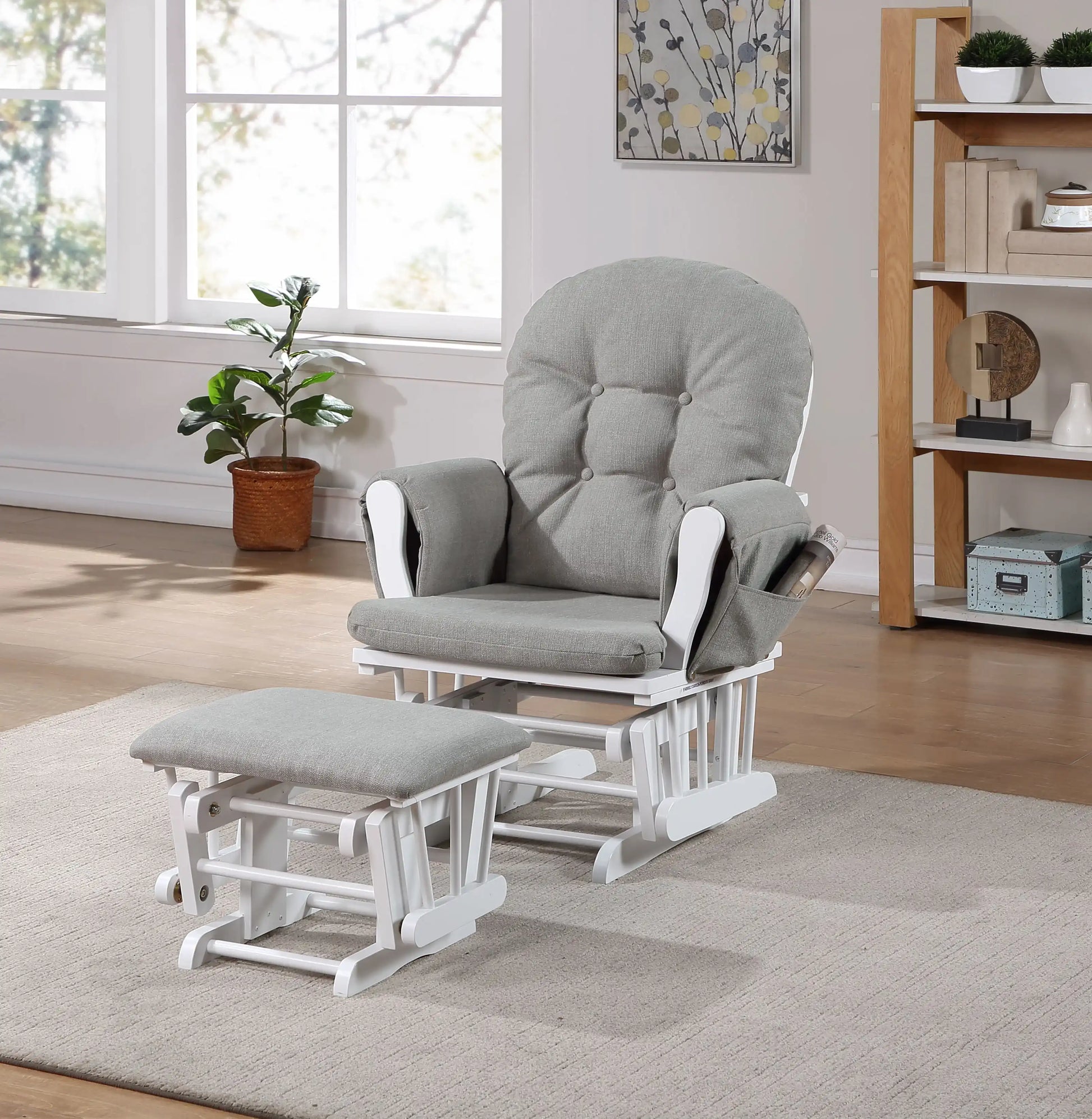 Mason - Glider And Ottoman White Wood - Best Buy Furniture