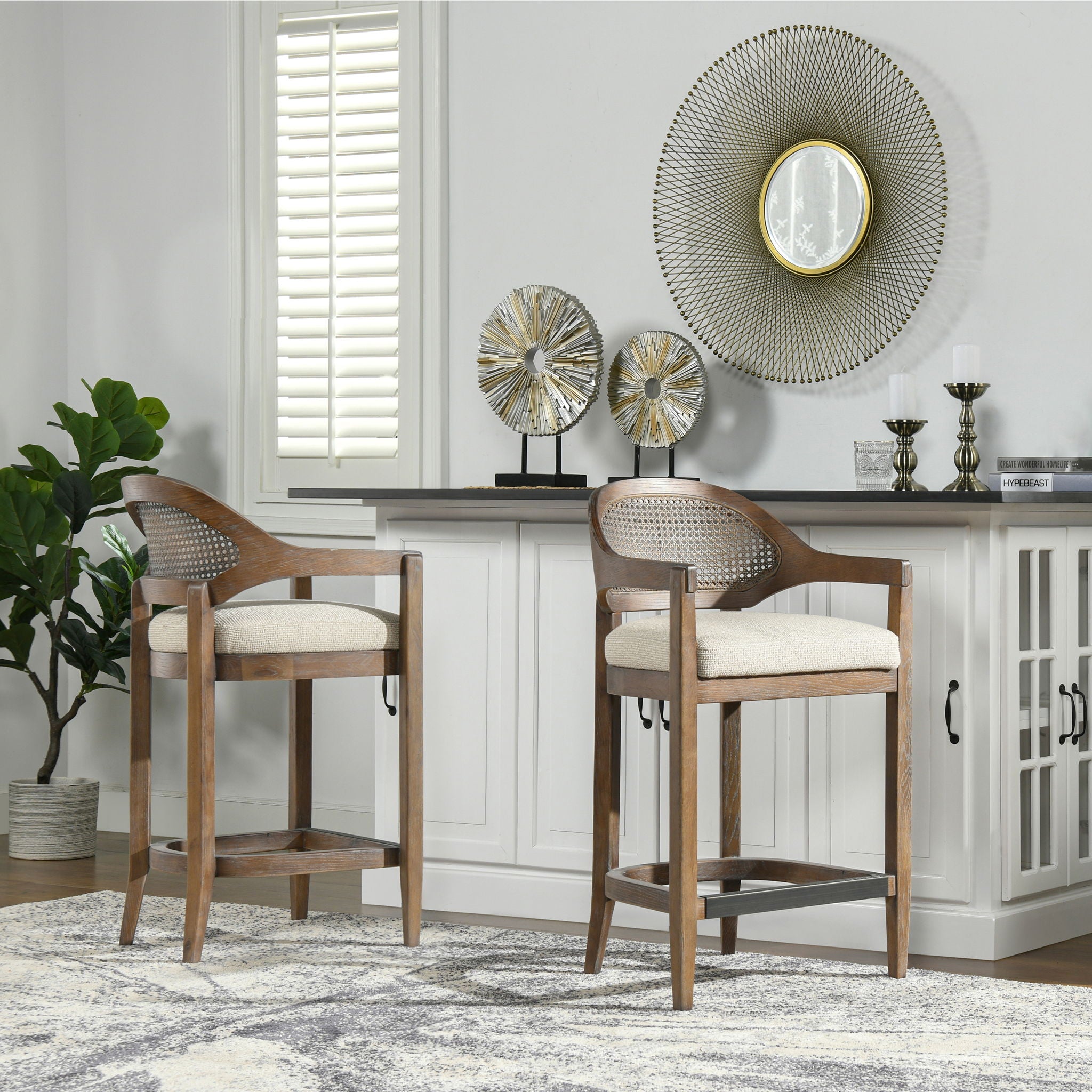 Americana - Mid-Century Modern Cane Back Counter Stool - Best Buy Furniture